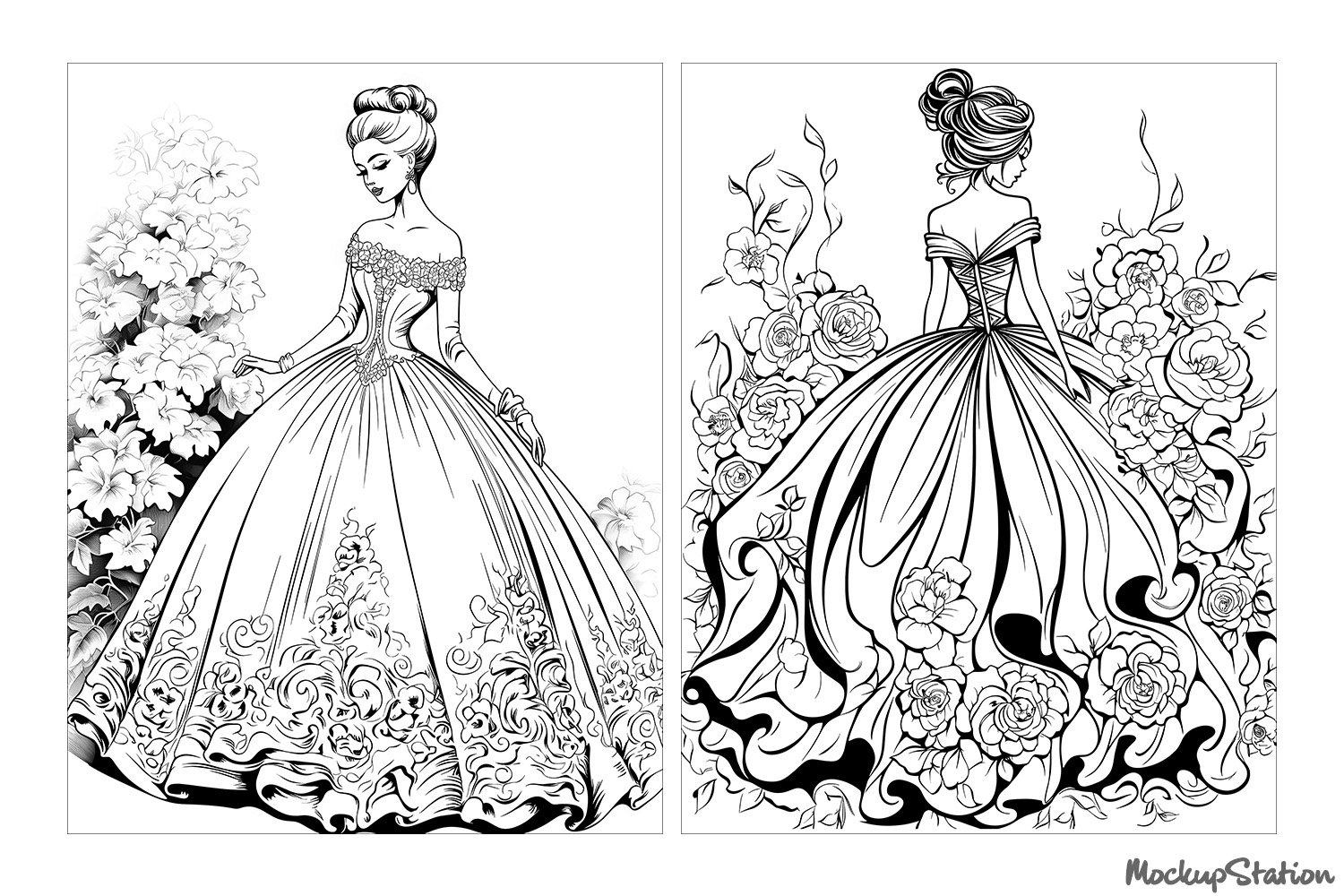 Coloring Pages for Adults | Princess Fashion Dresses JPG