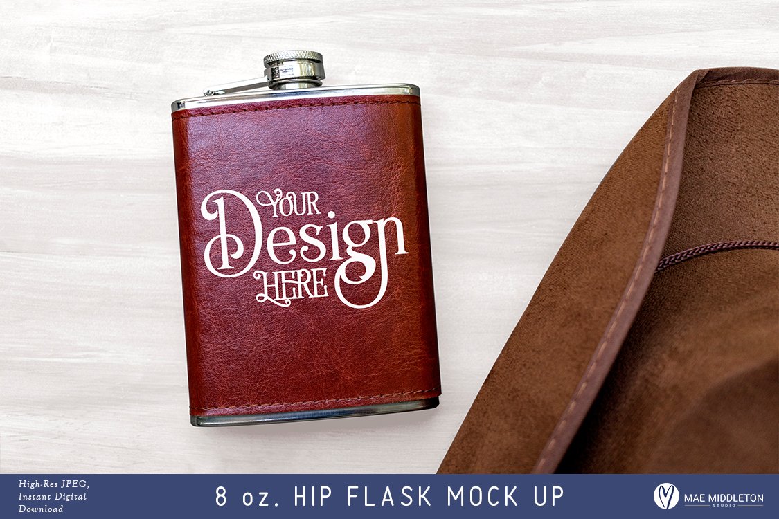 Download Hip Flask with leather cover -Mock up, styled photo ...