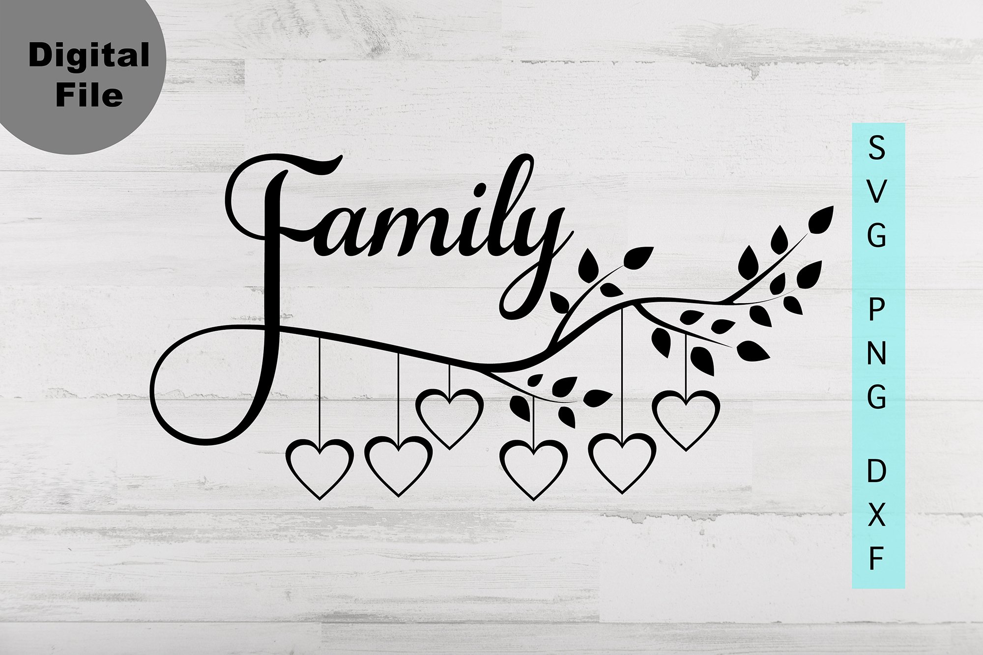 Family Tree branch 6 members cut file with heart Template