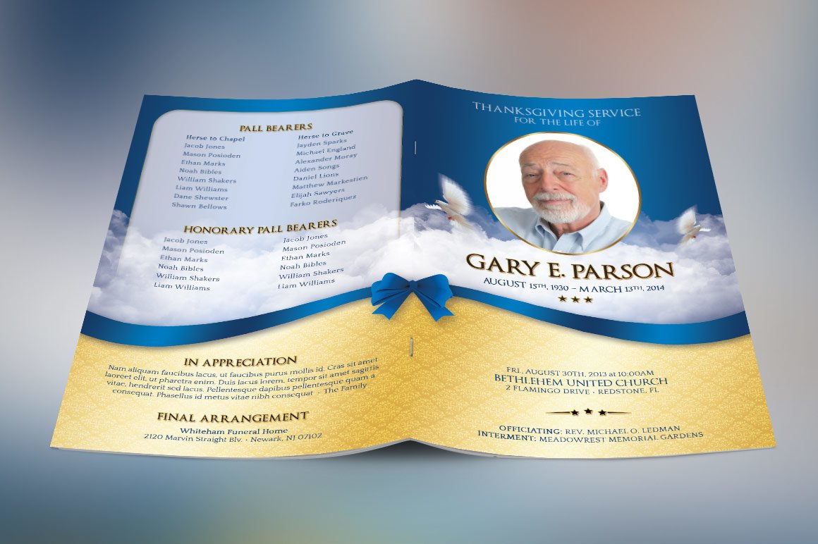Blue Ribbon Funeral Program Template (30735)