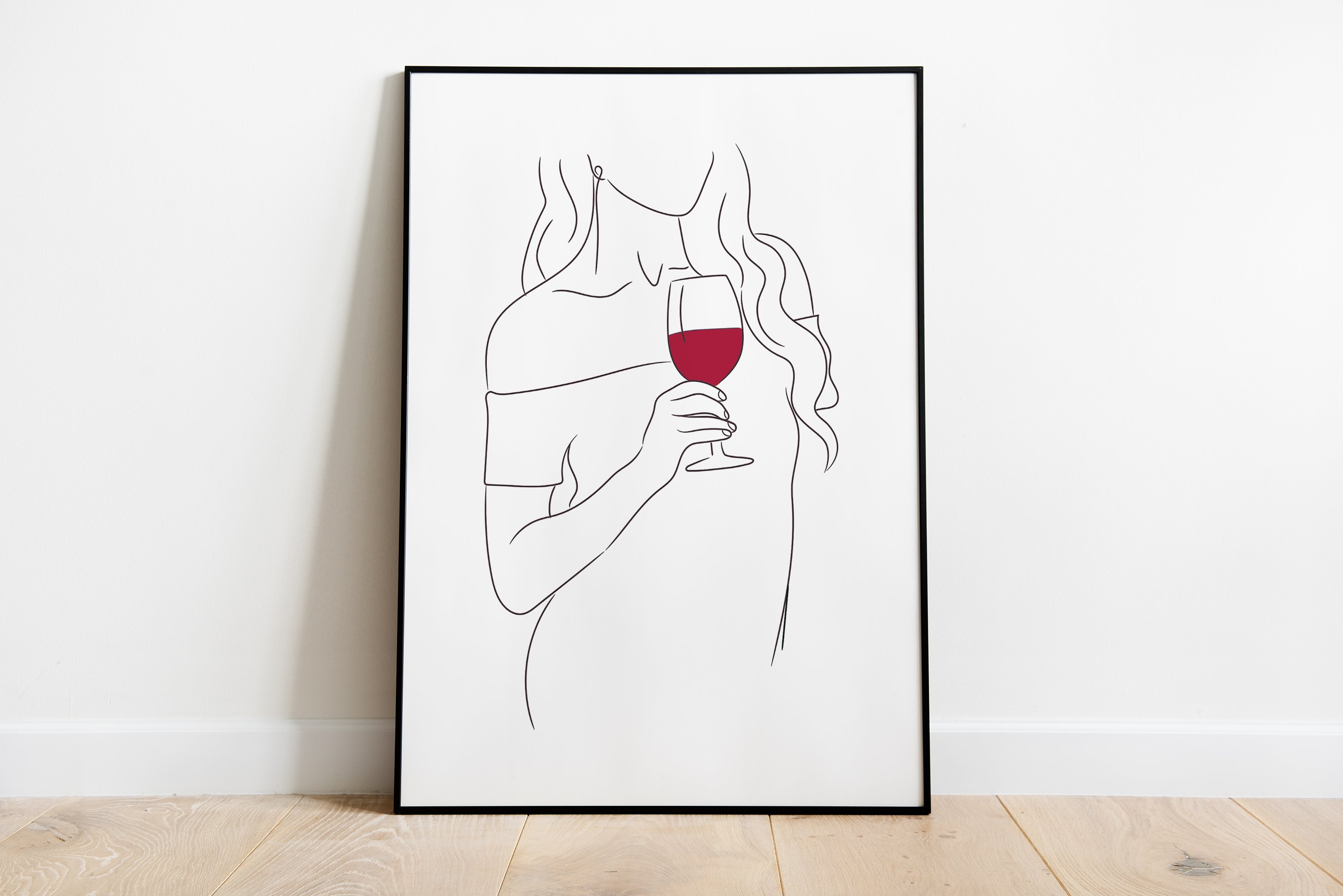 Woman with a Glass of Wine Art Print, Female Body Wall Art