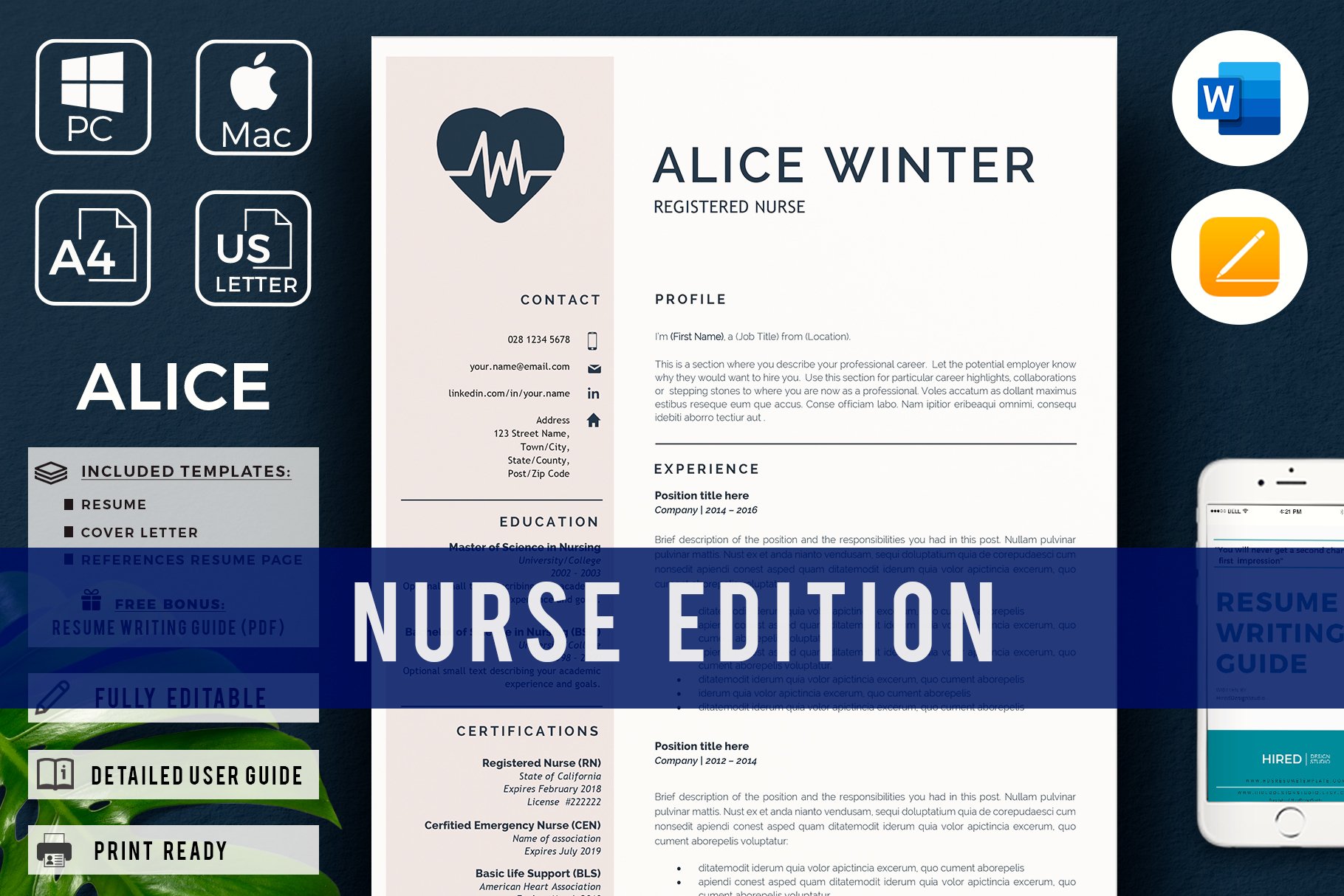 Download Nurse Resume Template For Word And Pages Medical Cv Cna 562683 Resume Templates Design Bundles