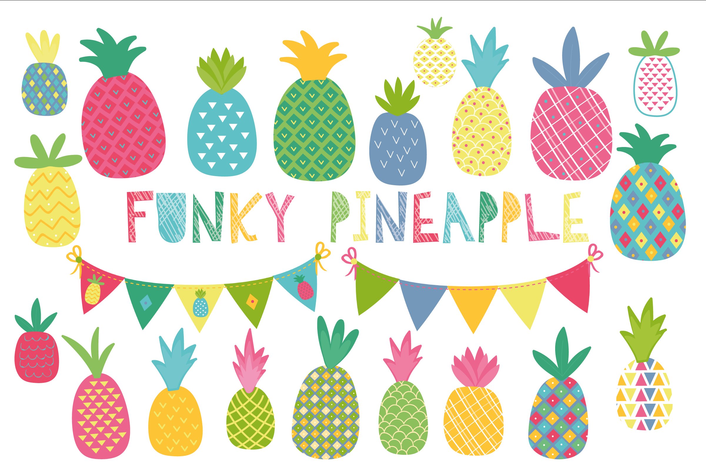 Funky Pineapple clipart and paper set (256105) Patterns Design Bundles