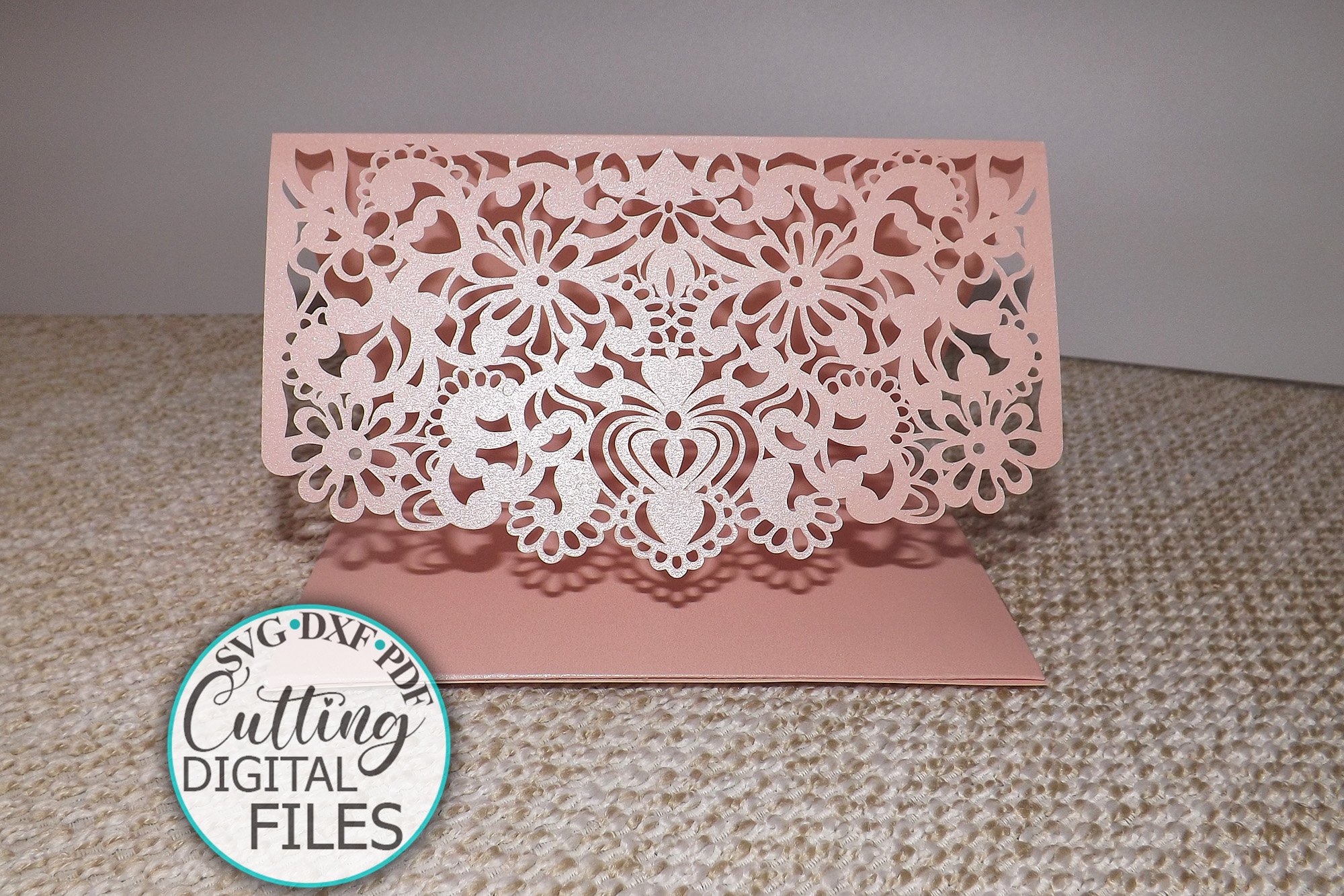 Tri Fold Lace pocket envelope Wedding Invitation laser cut (73745