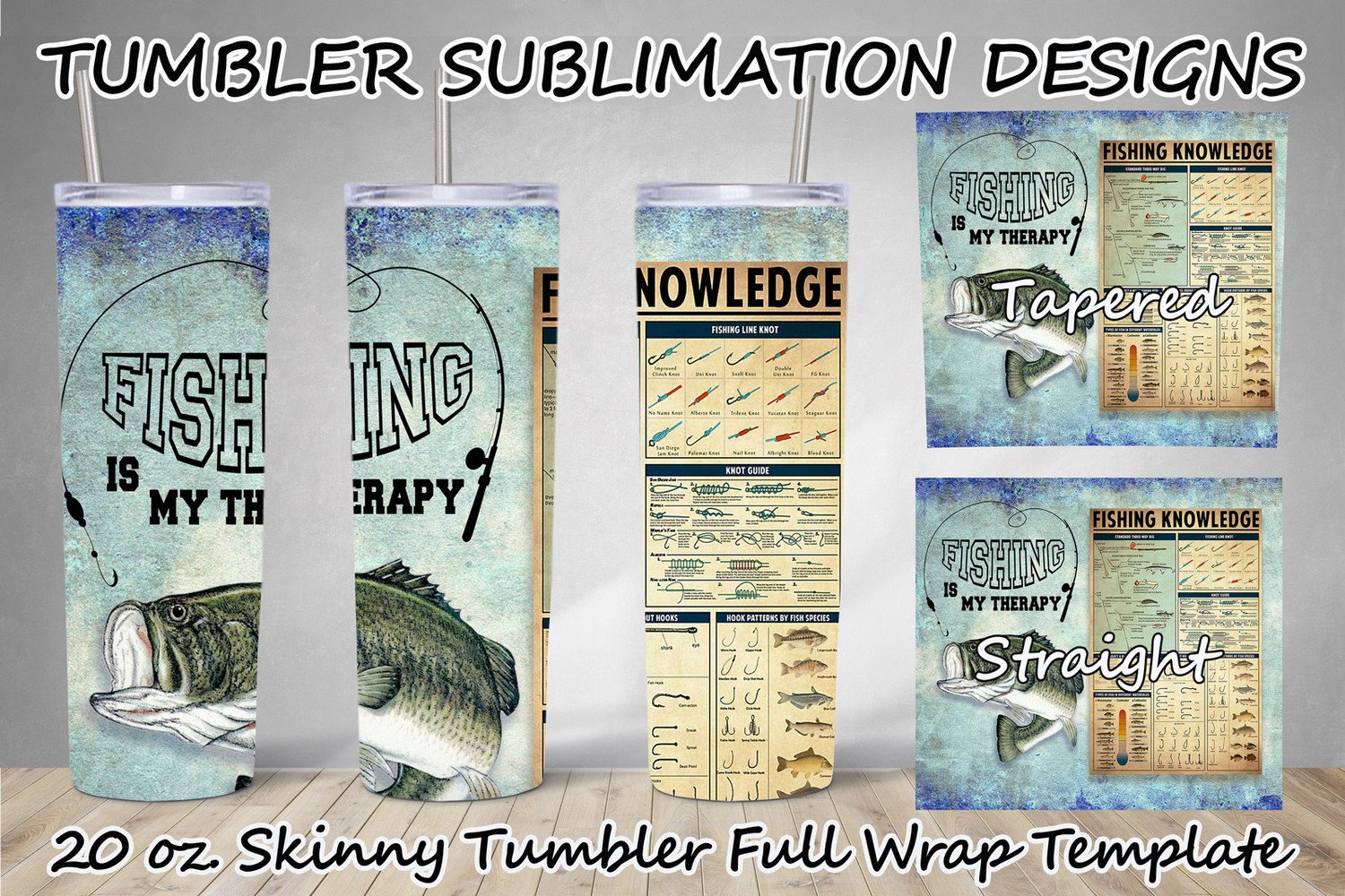 20 oz Skinny Tumbler Wrap Fishing Knowledge Sublimation Design PNG ...