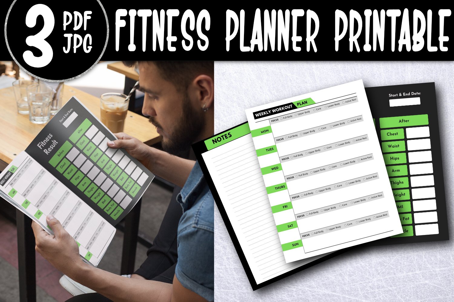Fitness journal printable| weekly fitness planner 8.5X11PDF (1679541) |  Printables | Design Bundles
