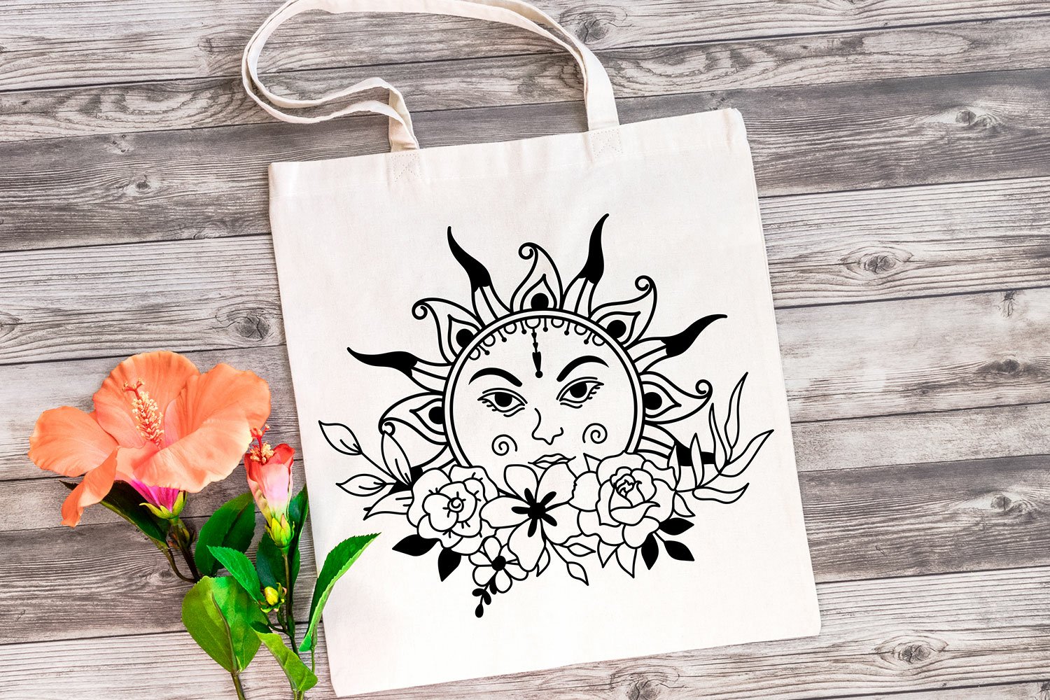 Floral Sun and Moon Zentangle SVG - Floral Moon, Sun SVG