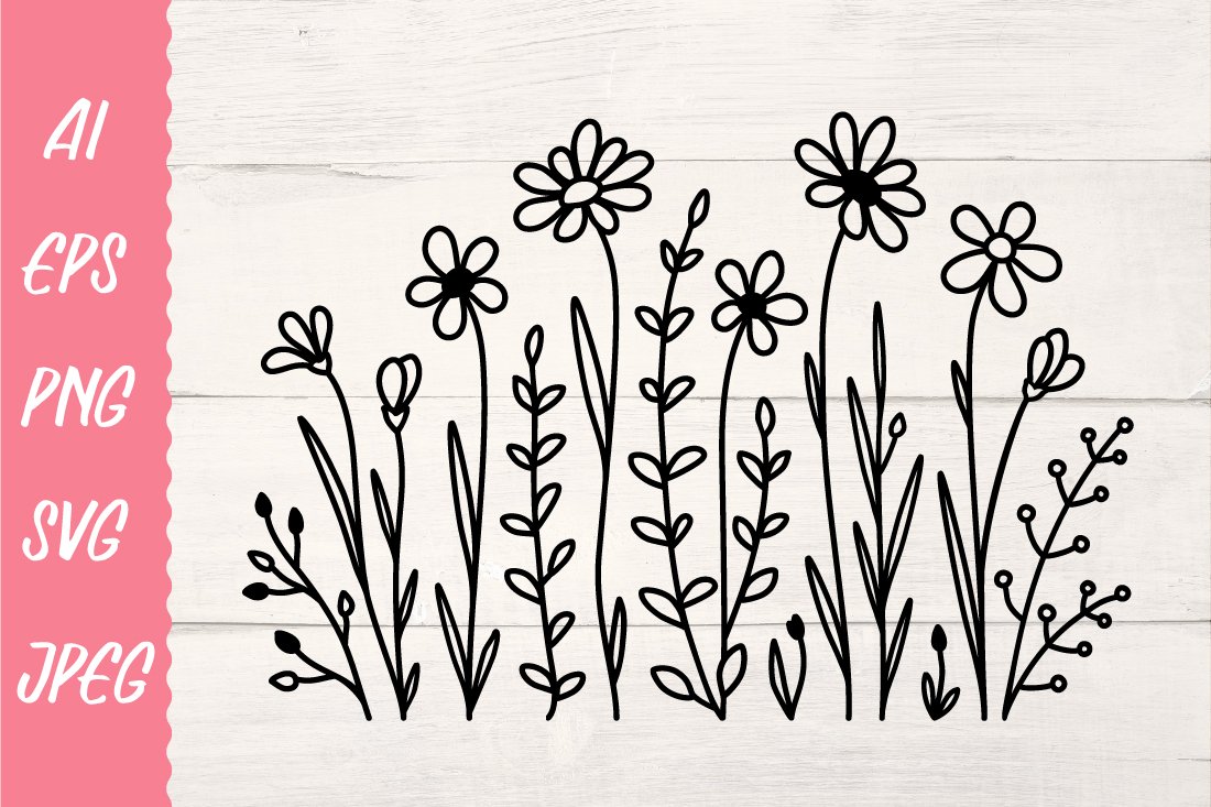 Wild Flowers pattern SVG. Wildflowers, twig SVG. Vector, PNG
