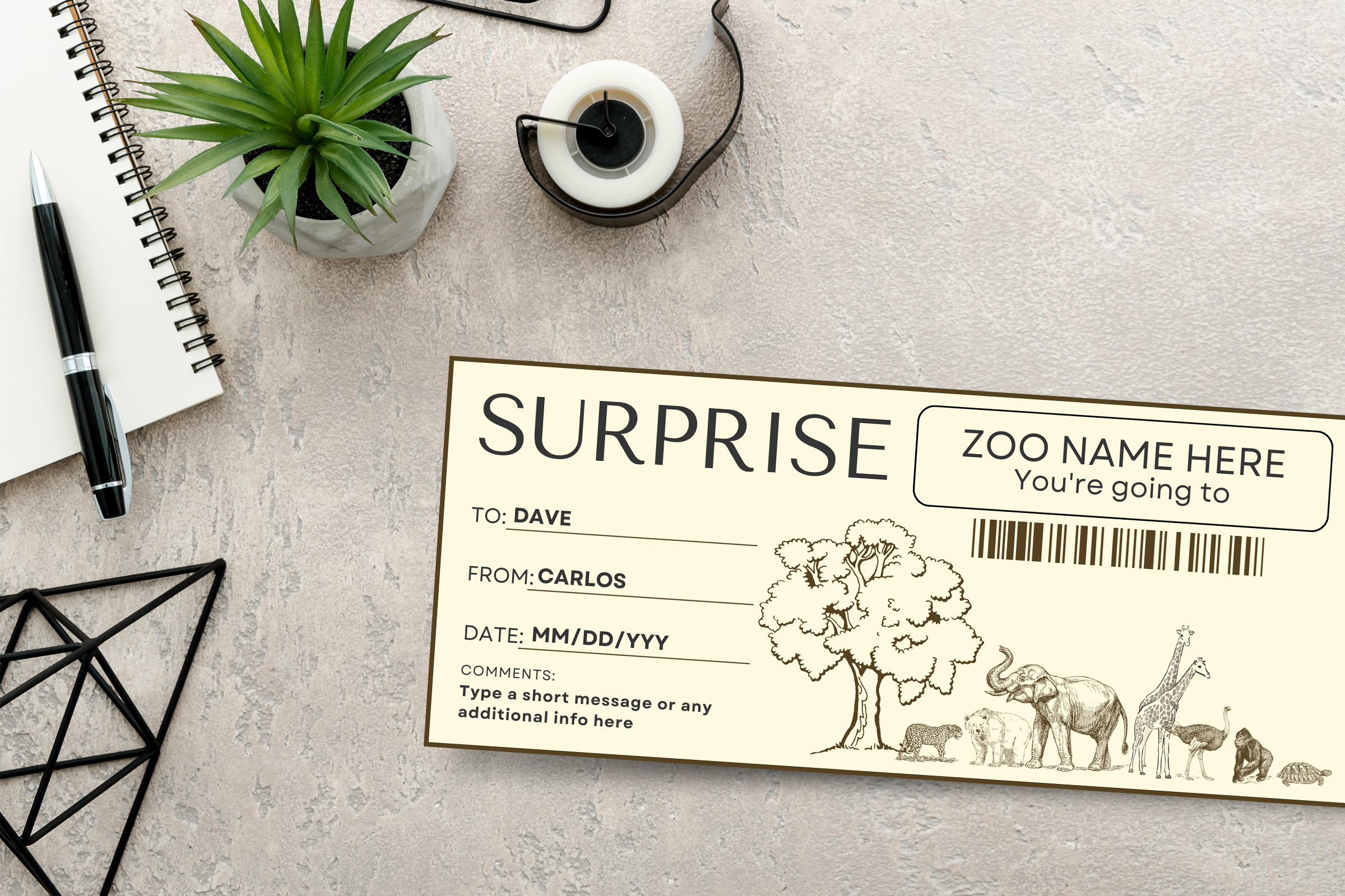 Zoo Ticket Canva Editable Template, image size:2400x1600
