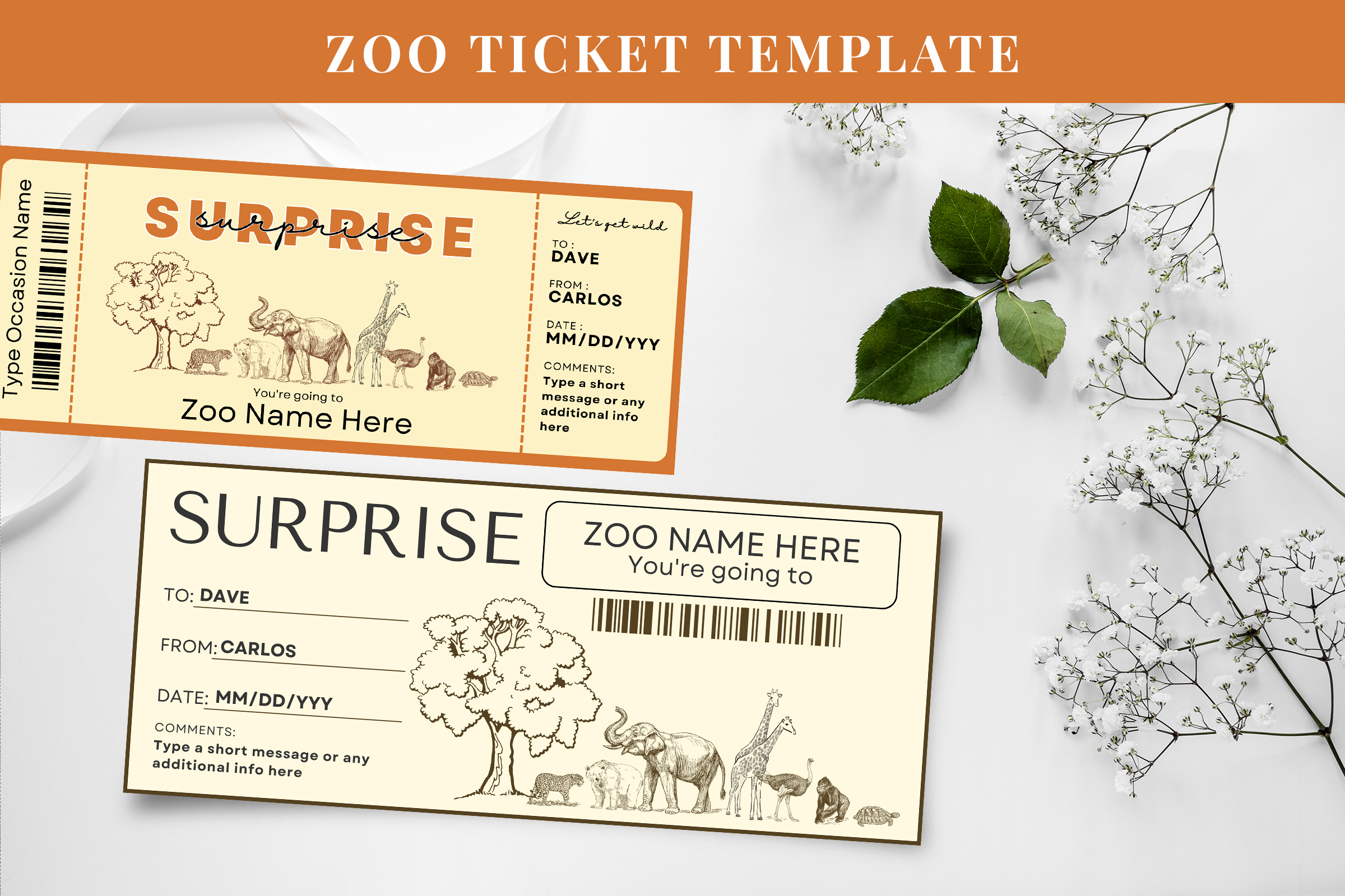 Zoo Ticket Template Printable Zoo Ticket Wedding Invitations Die Cut