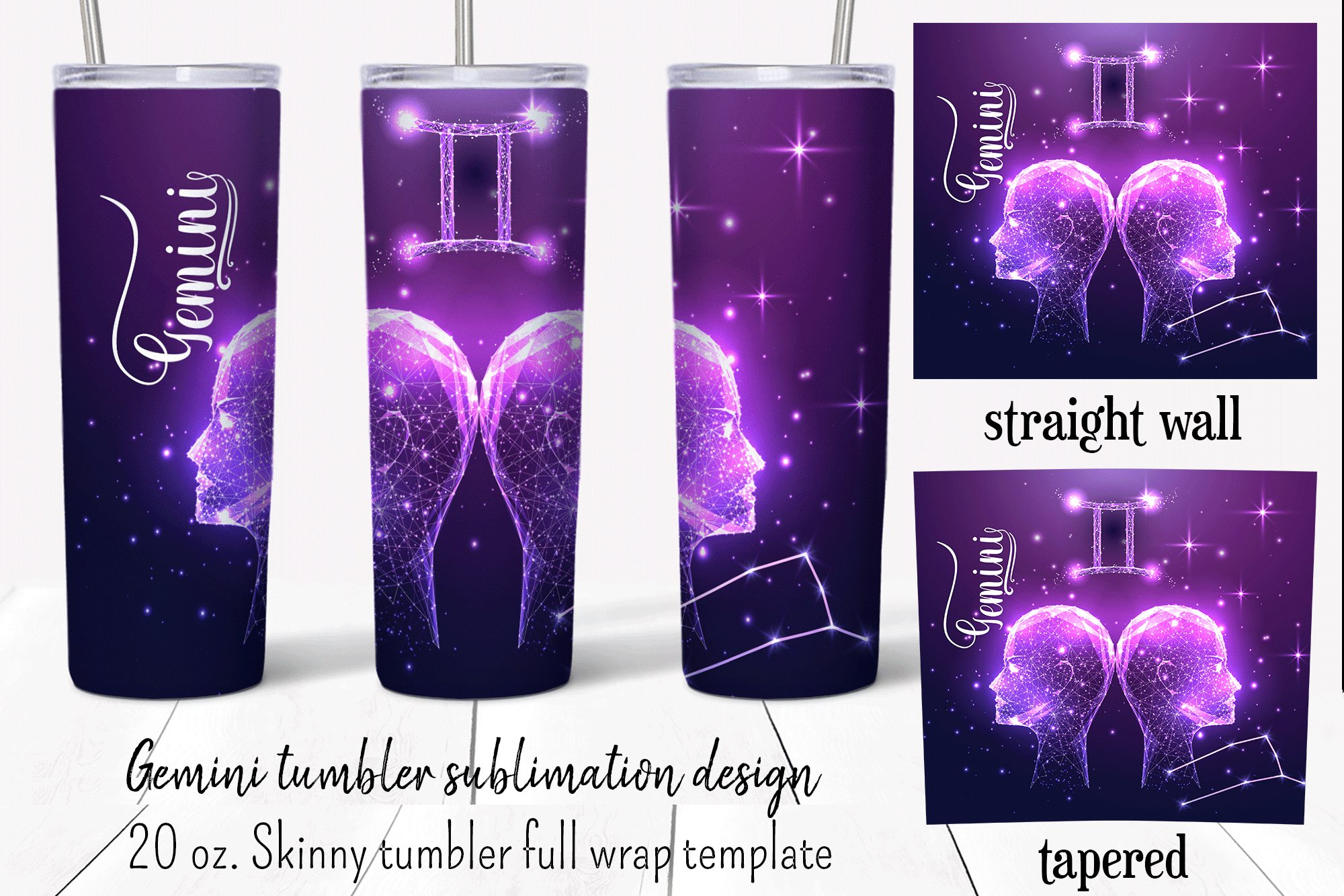 Gemini zodiac sign tumbler sublimation design. Full wrap