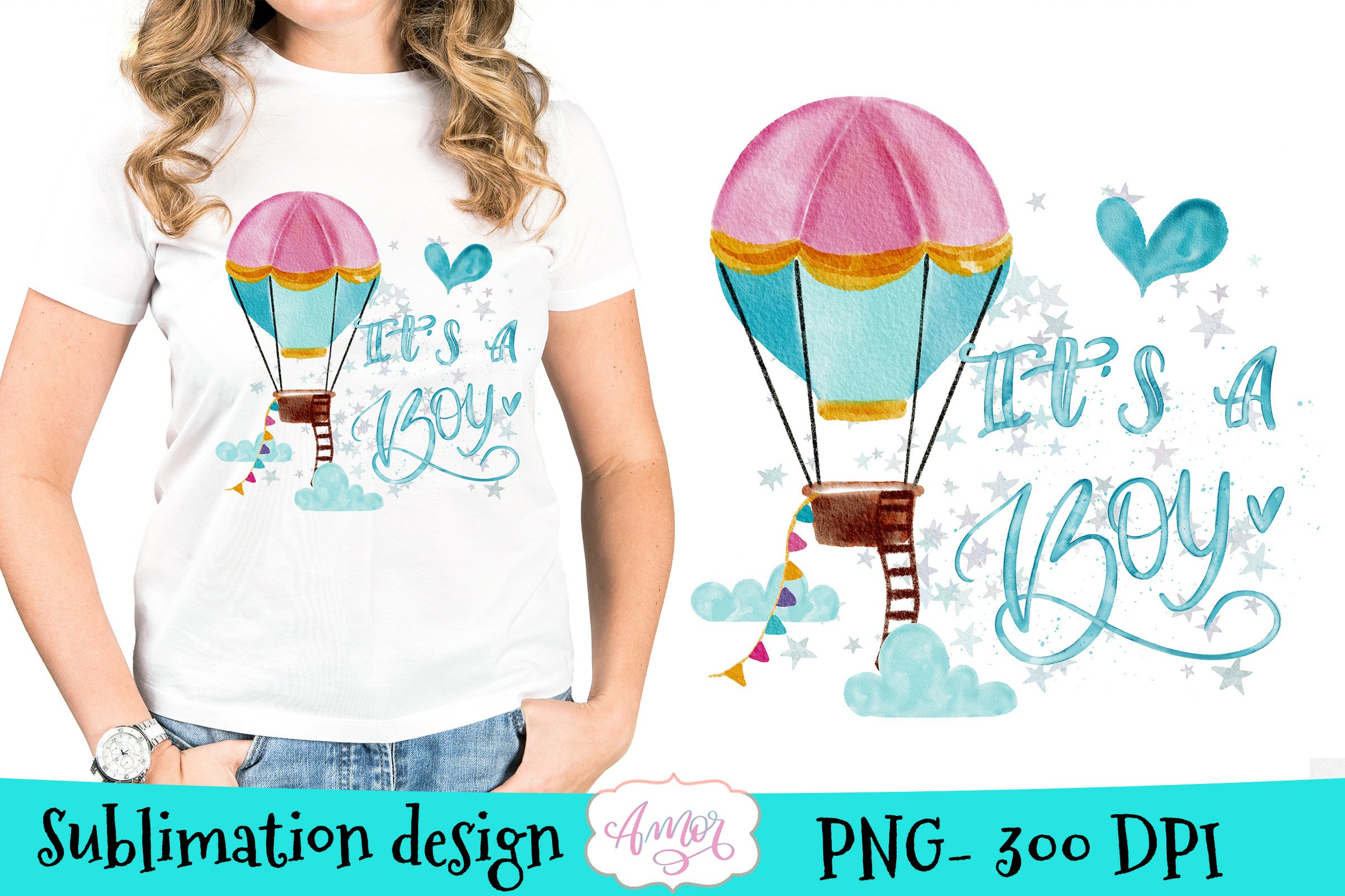 It's a Boy Sublimation Design for gender reveal shirts, image size:2400x1600