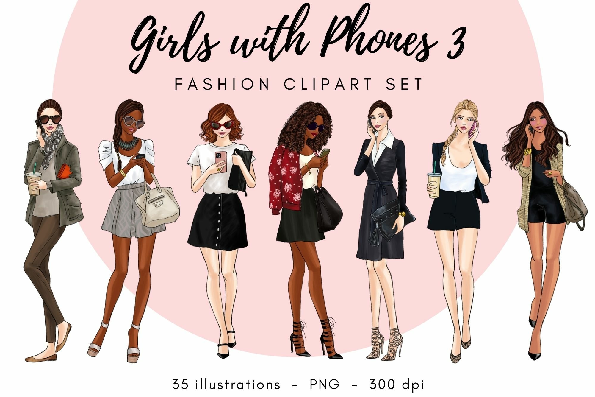 女性情報誌 THE FASHION No.3 Girls With Phone 3 - Fashion Clipart Set