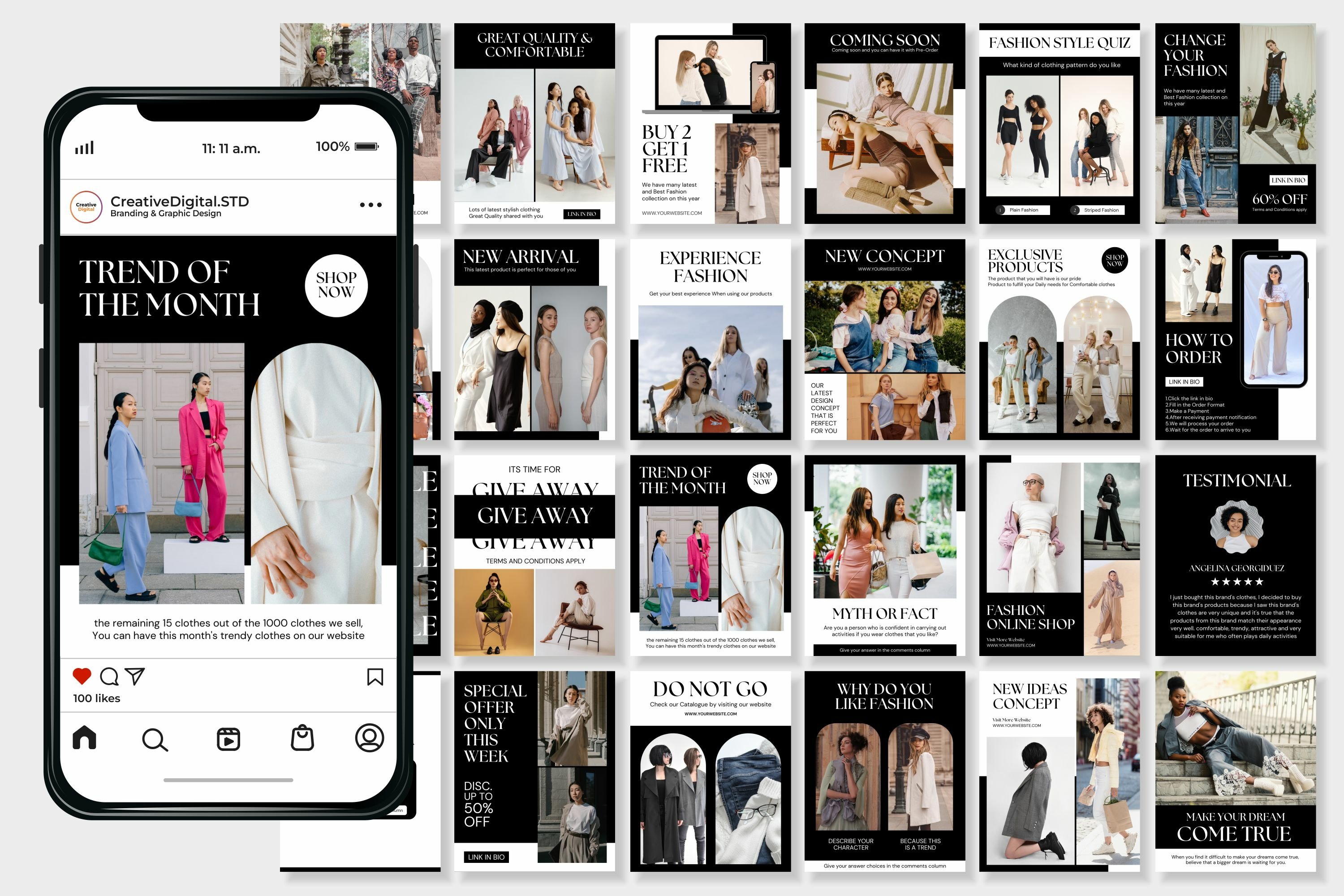 Glamour Fashion Black Instagram Templates CANVA