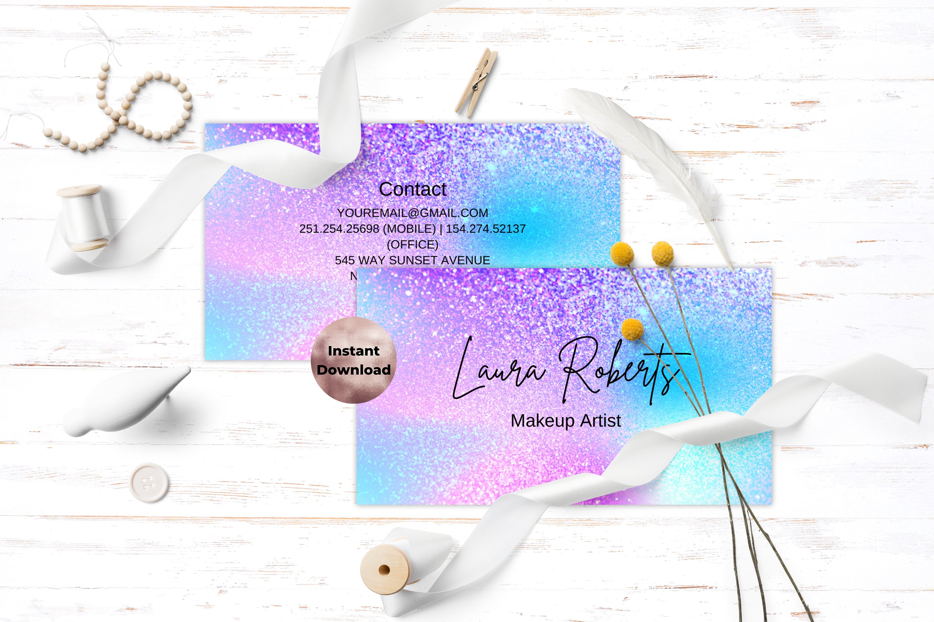 holographic glitter business cards Blue and Pink Holographic Business Card