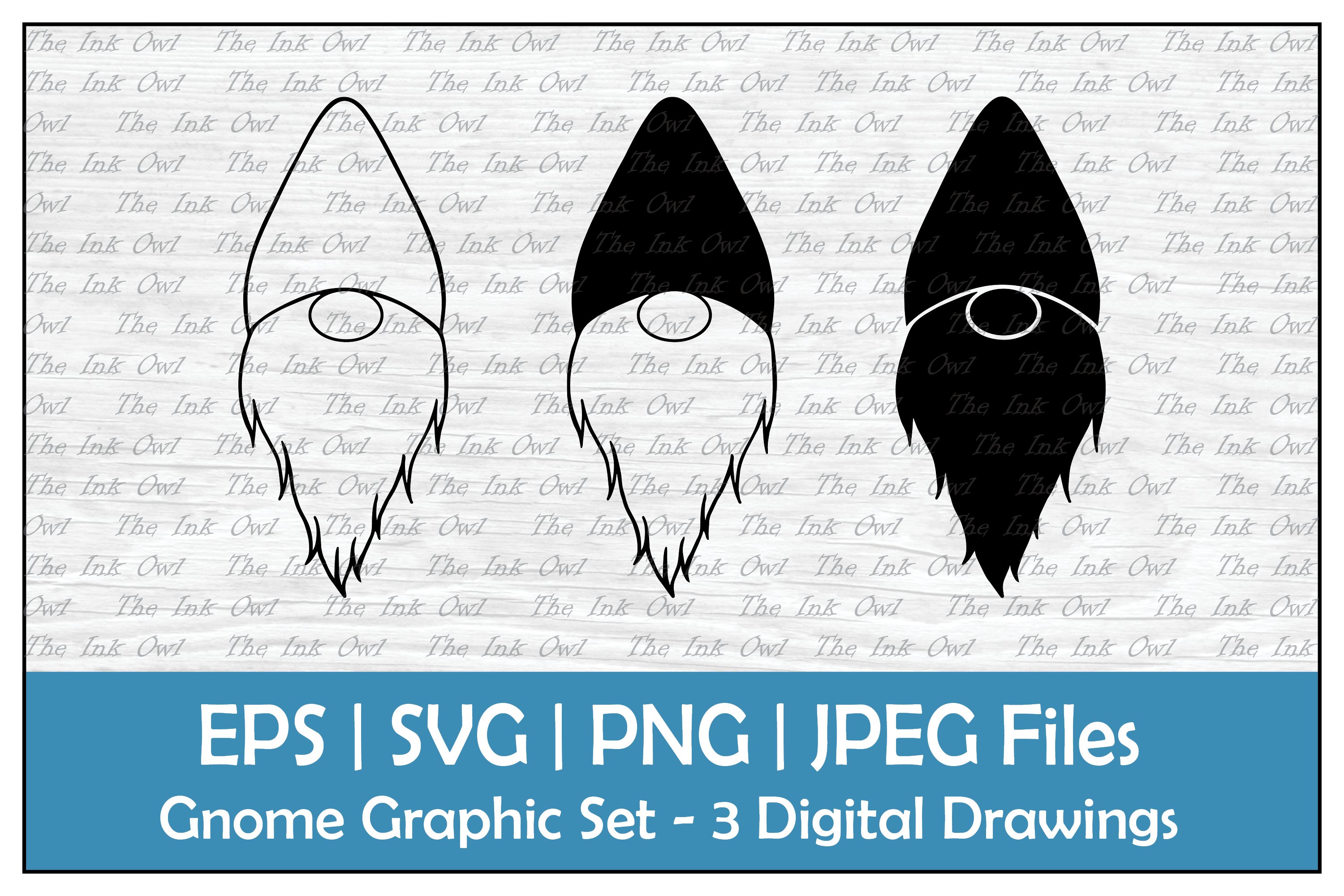 Beard Gnome Faces Outline & Silhouette Clipart Set
