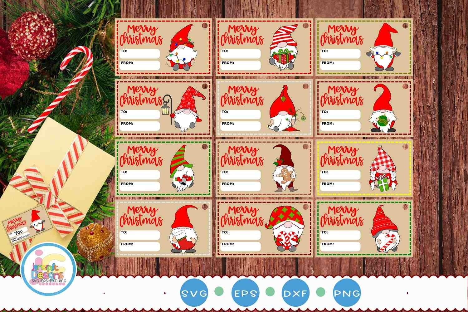 Christmas Gift Tag Svg Bundle - Gnome Gift Labels