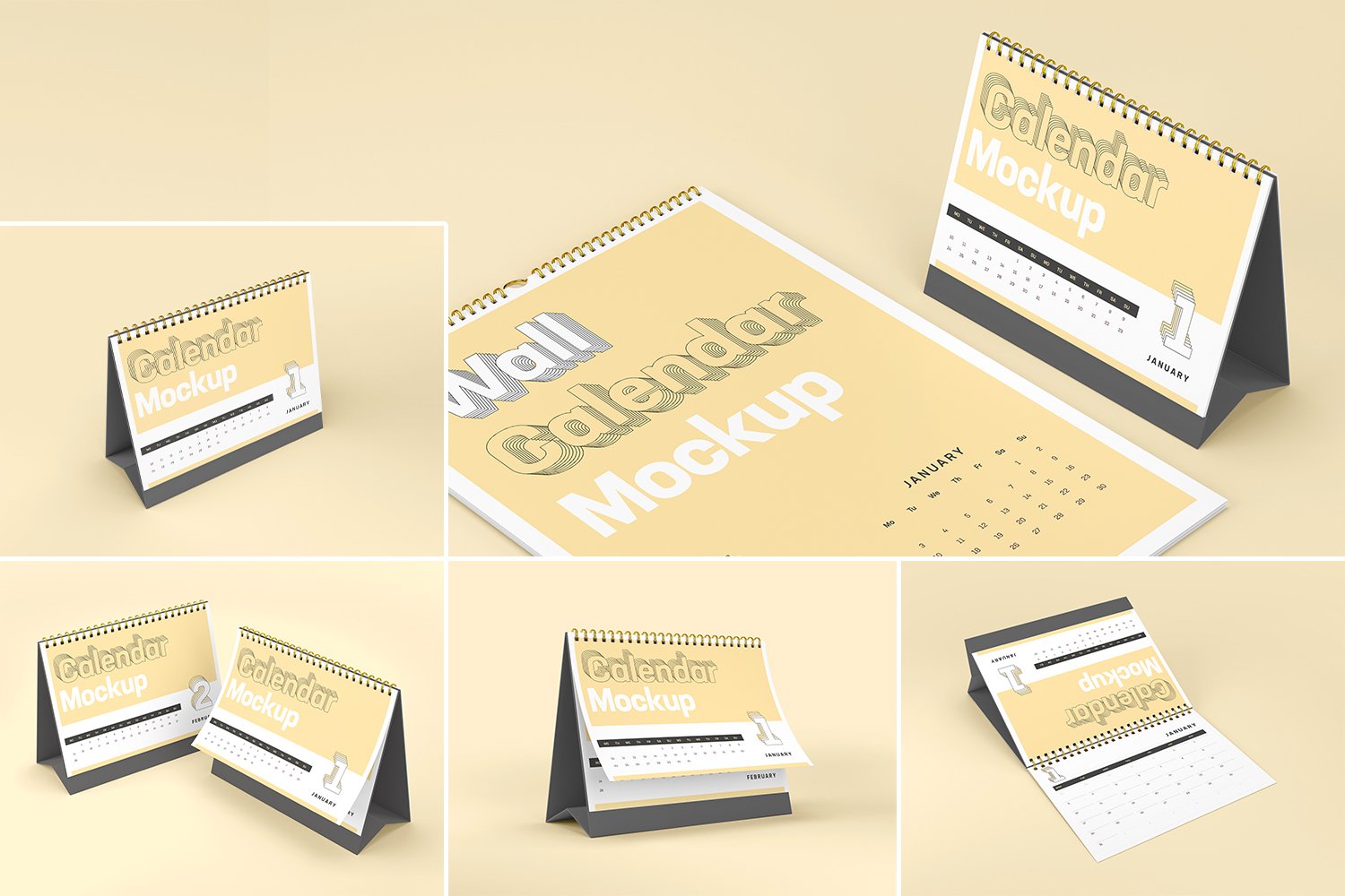 Desk Calendar Mockup Set. 5 in 1