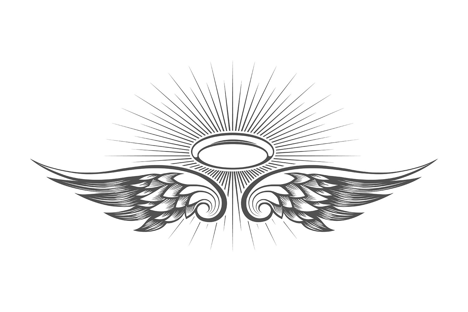 Halo with Wings Religious Angel Engraving Tattoo