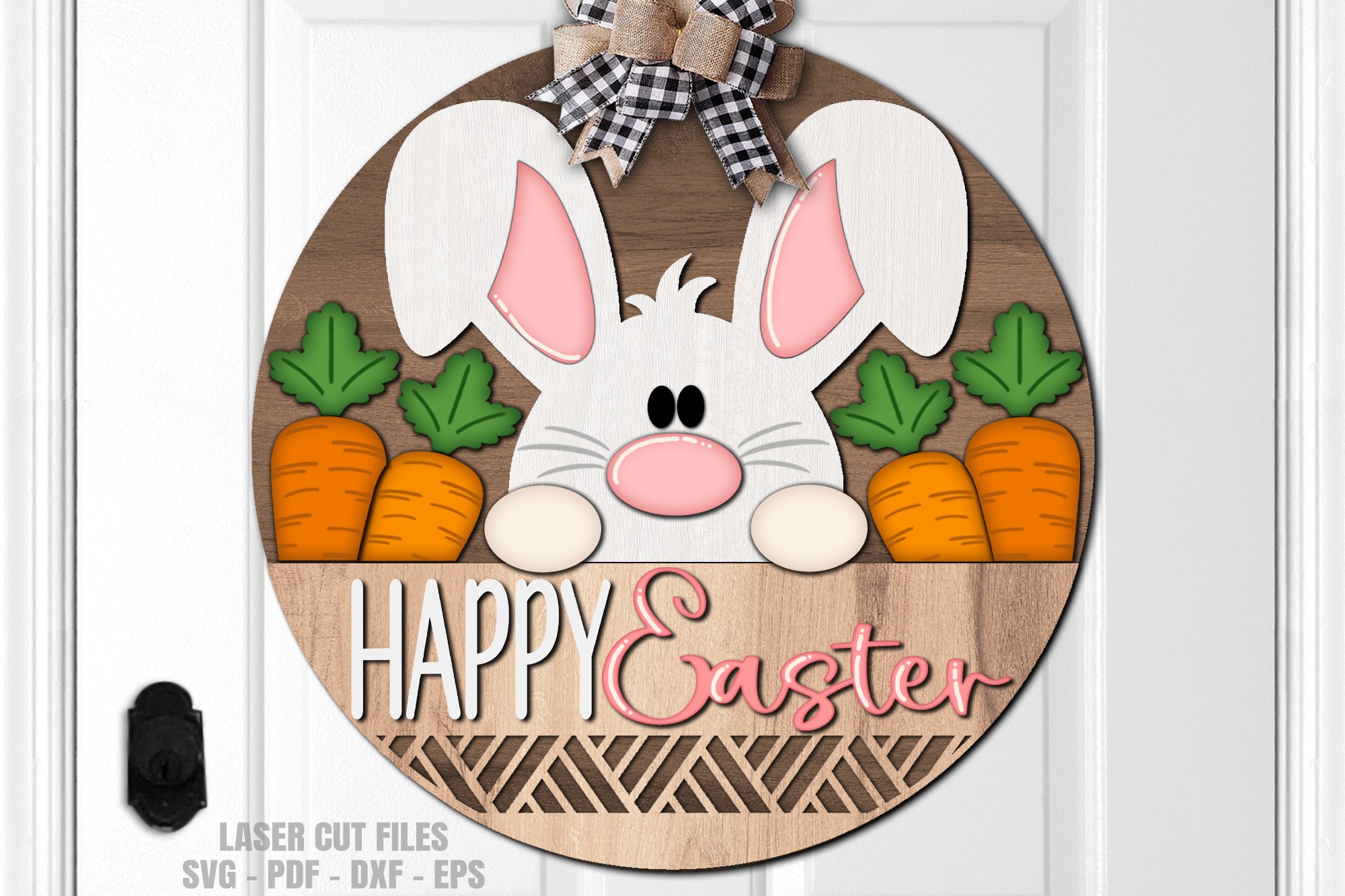 Happy Easter Door Sign SVG| Laser Cut Files | Bunny SVG