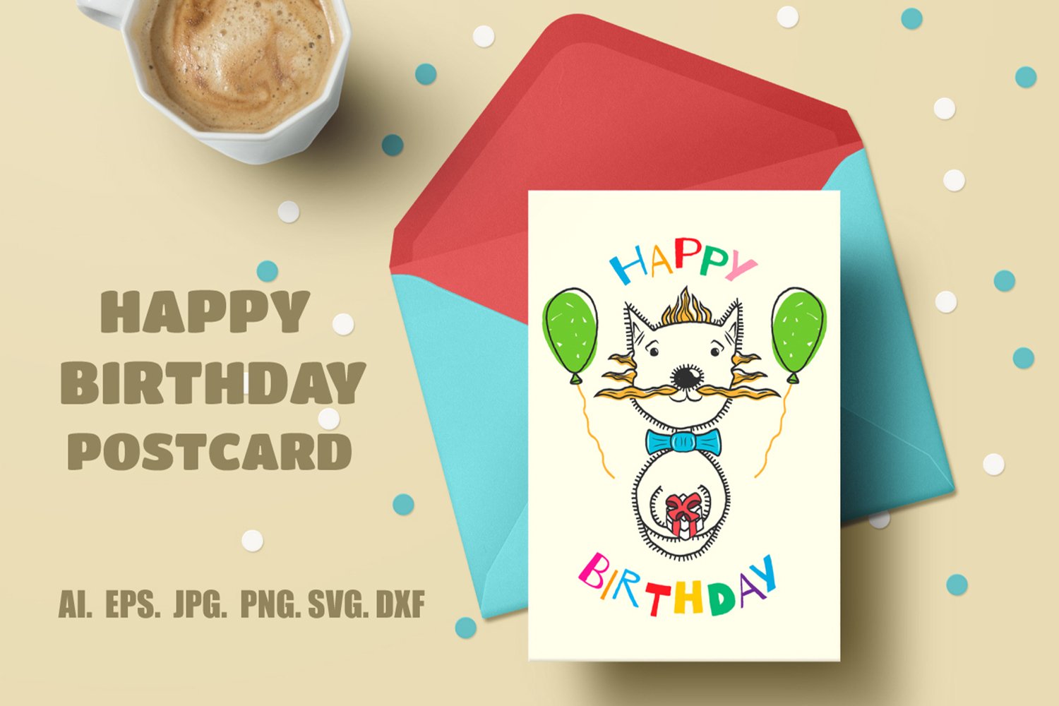 Happy Birthday SVG. Greeting Card with a Cat PNG