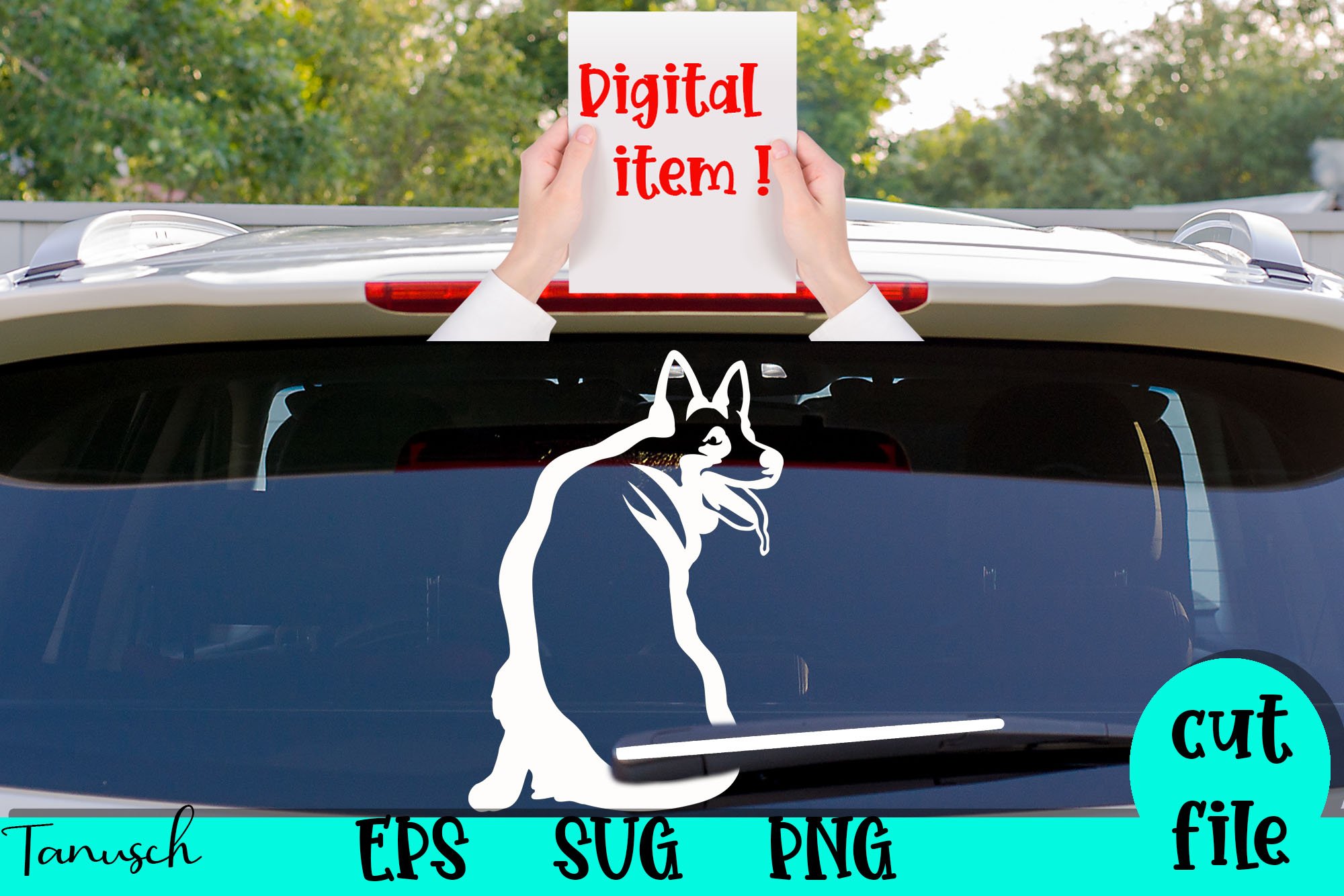 Wagging Tail German Shepherd rear wiper car sticker SVG