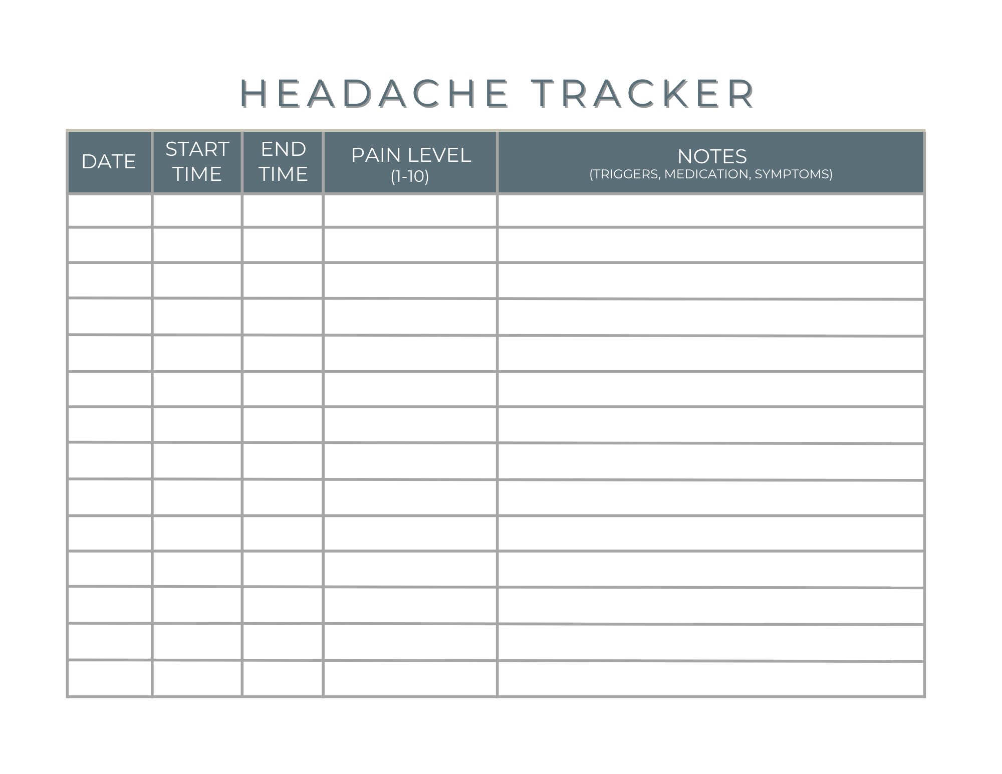 Headache Tracker for Free Printable Headache Diary Pdf