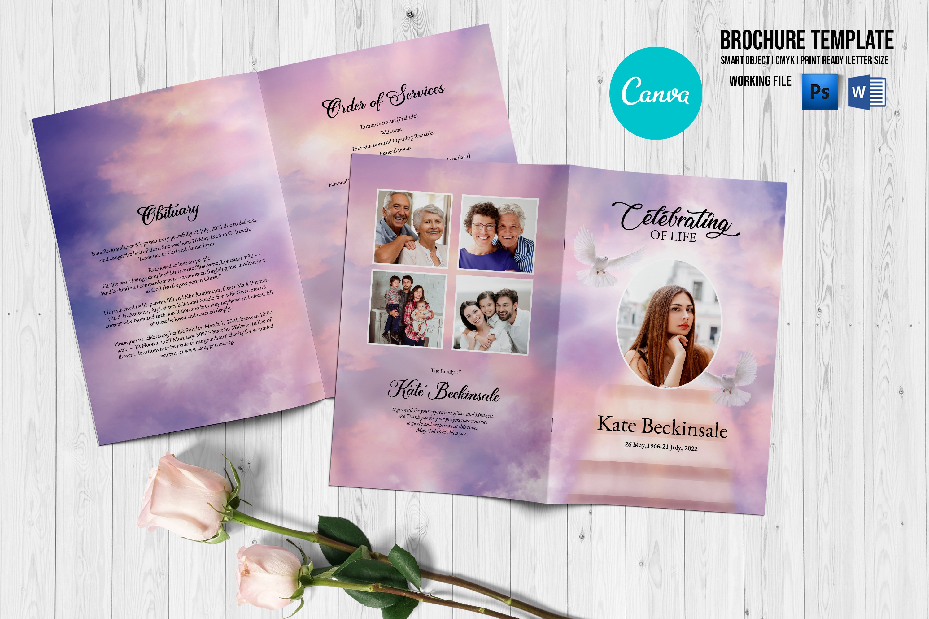 Heaven Dove Funeral Program Template, Word, Psd & Canva