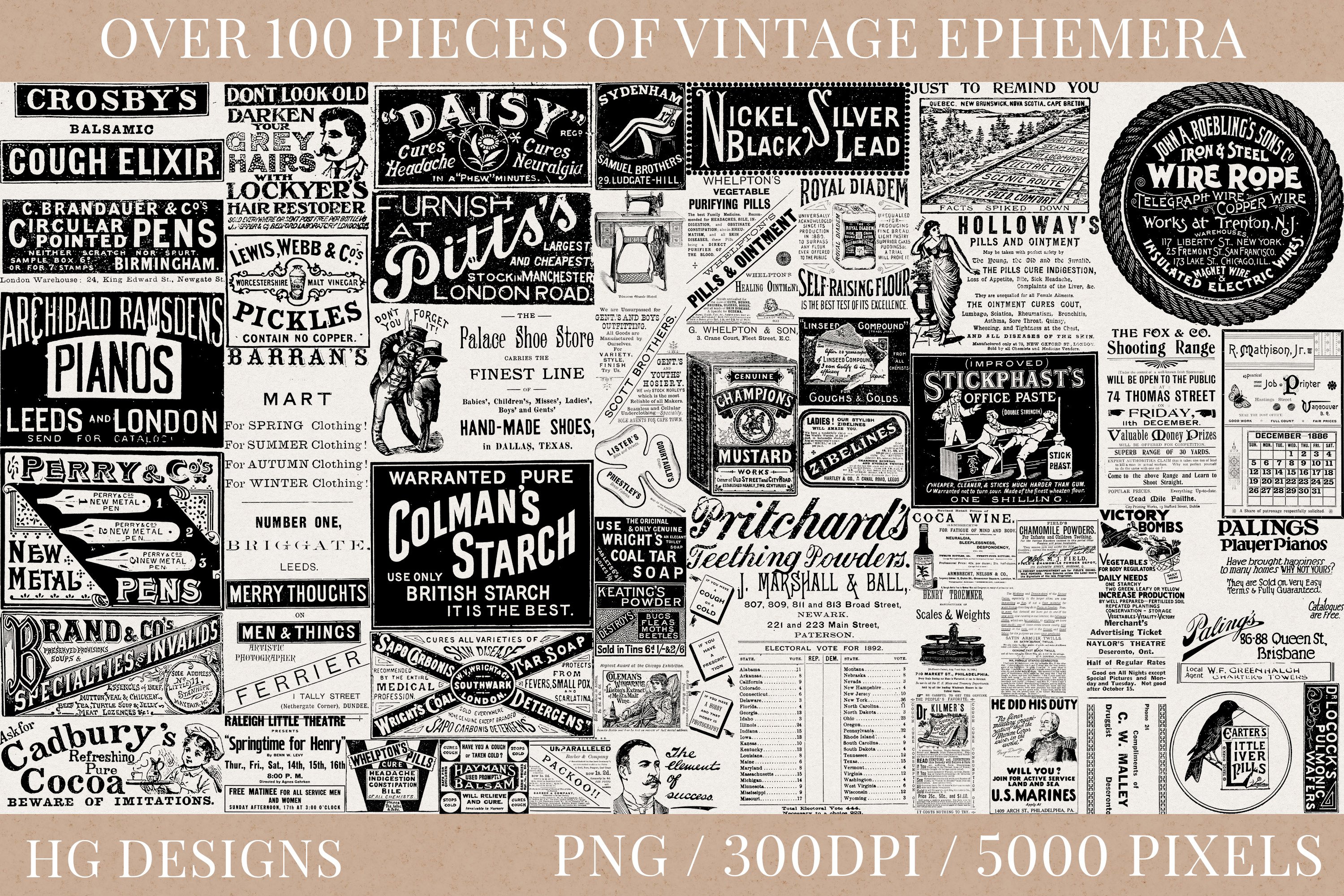 100 Vintage Ephemera Png Files