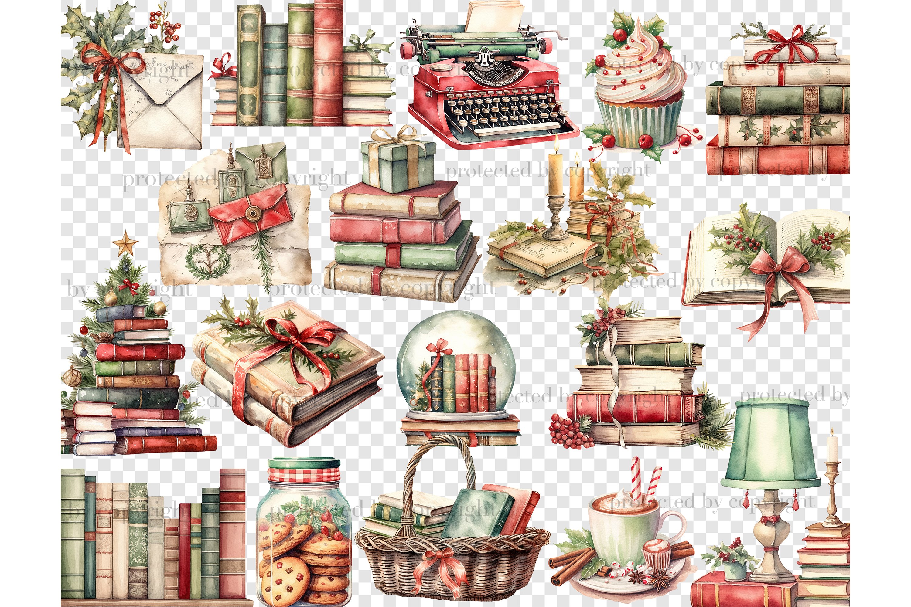 Holiday Reading Clipart | Cozy Winter Illustration, image size:3000x2000