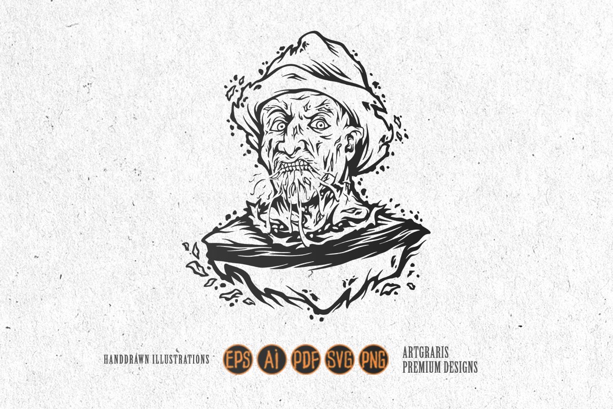 Horror halloween krueger head face illustrations monochrome