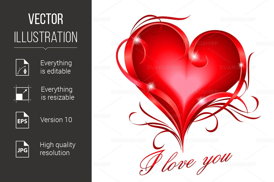 Red heart with I love you text (2248343) | Vectors | Design Bundles