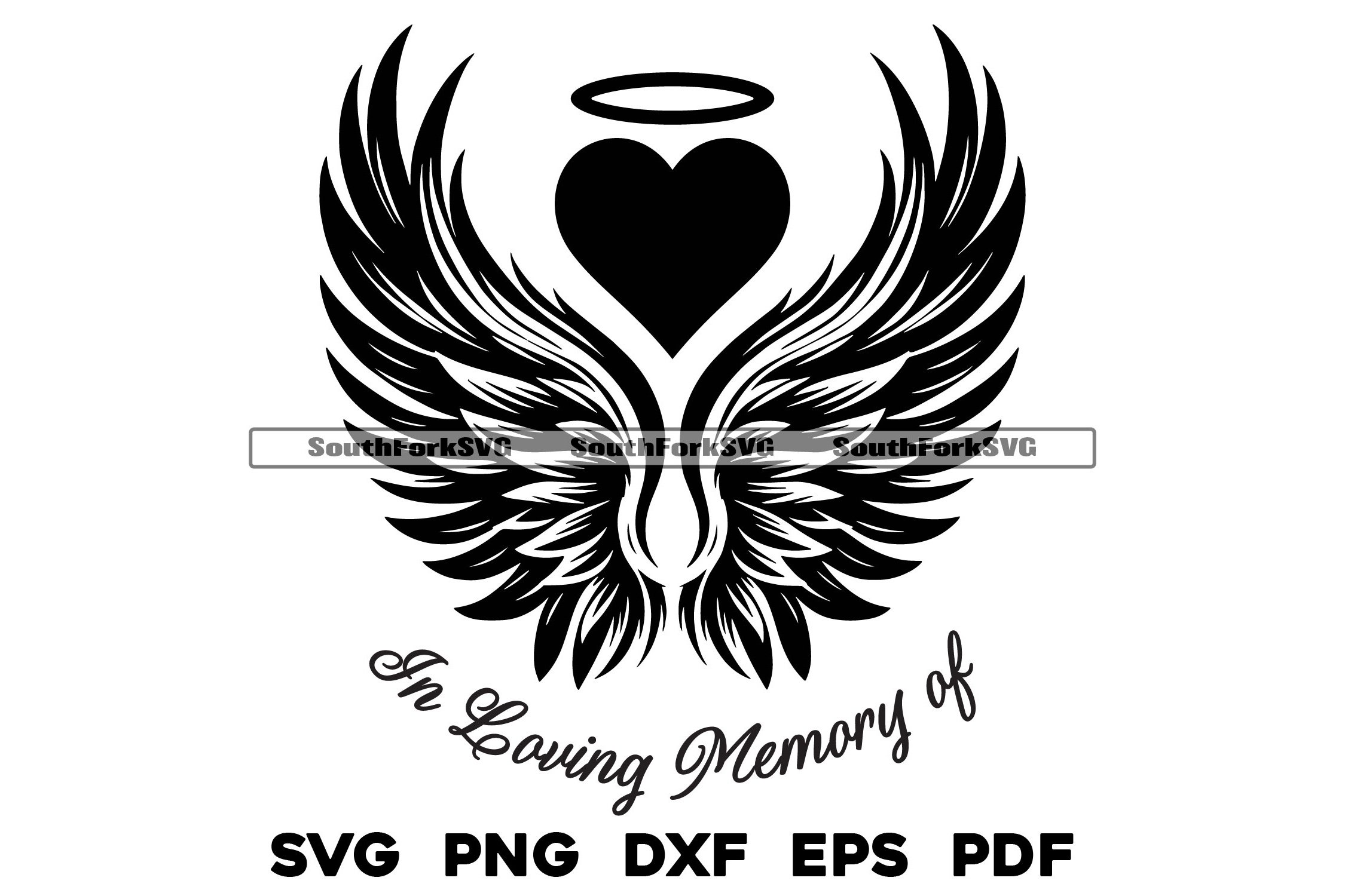 In Loving Memory Of Angel Wings, Heart & Halo Vector Design