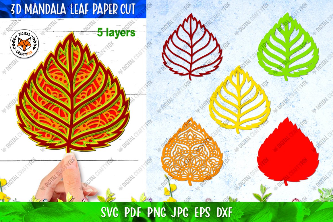 3D Linden Leaf Paper Cut Template, Leaf Mandala Layered