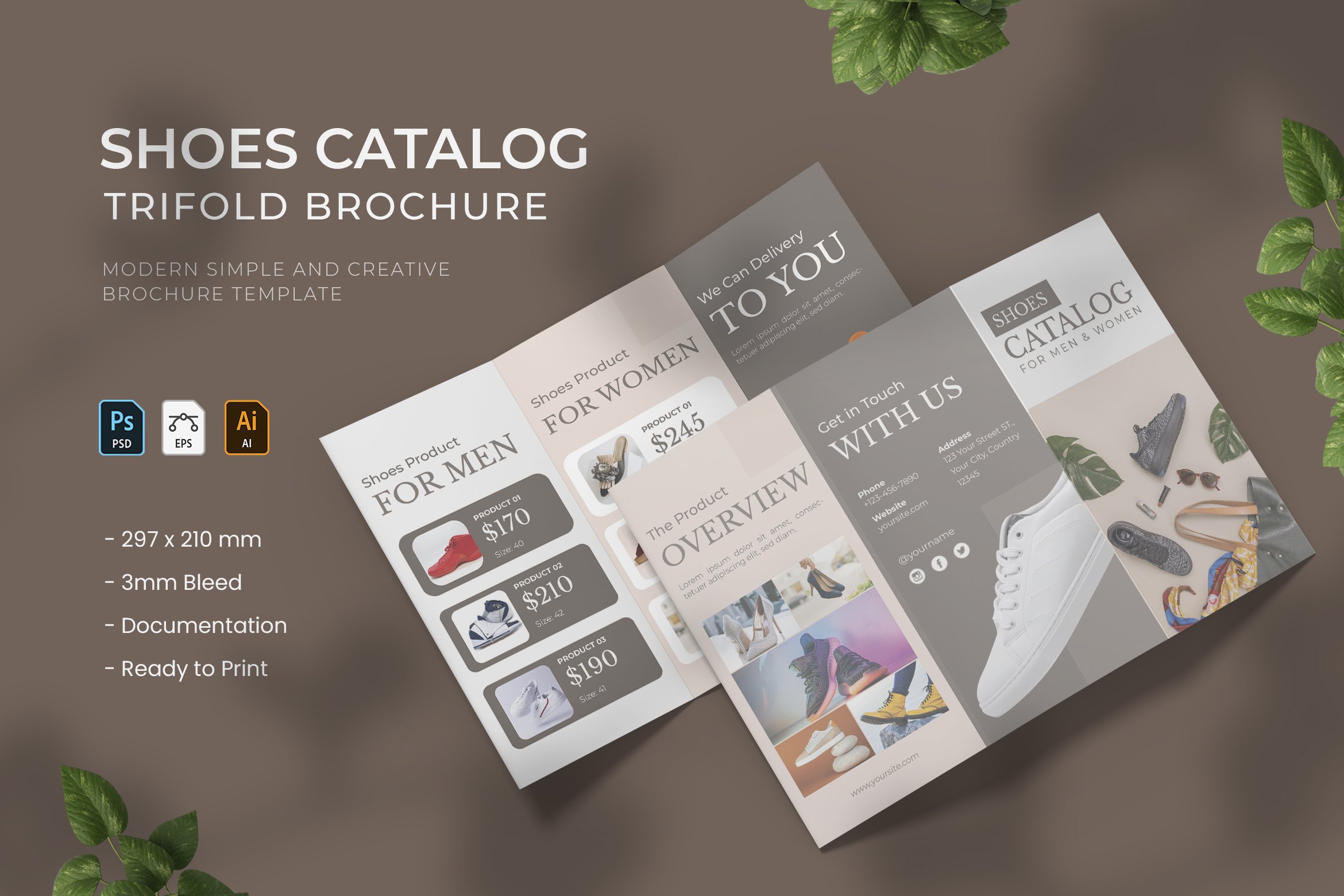 A brochure and pamphlet collection カタログ… Shoes Catalog - Trifold Brochure