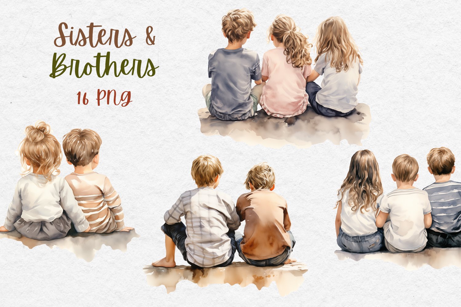 Sisters \u0026 Brothers Clipart - Set of 16 PNG, image size:1500x1000