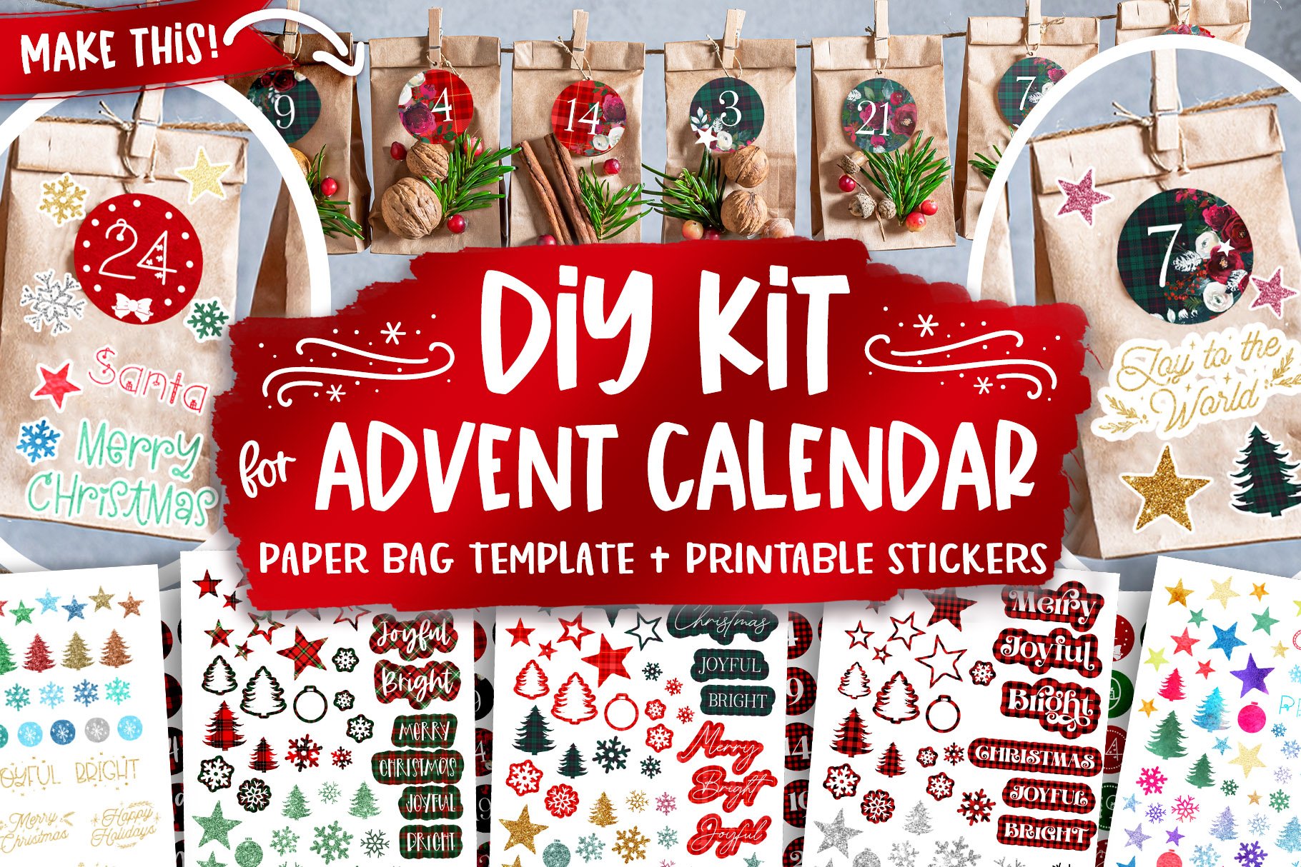 DIY Advent Calendar Kit & Christmas Printable Stickers
