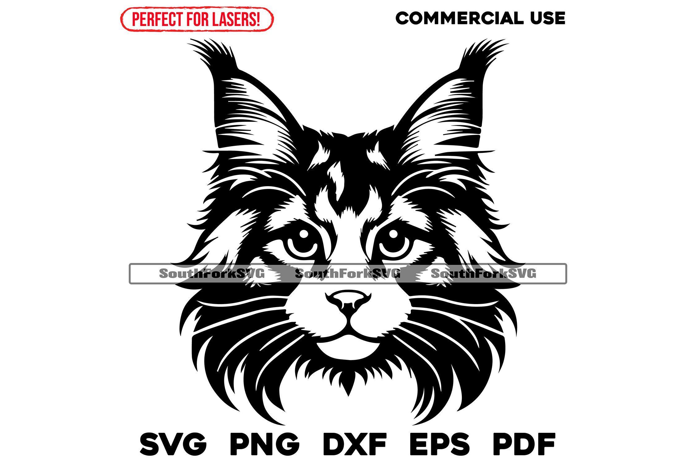 Maine Coon Cat Head Design Files SVG PNG DXF EPS PDF, image size:2250x1500