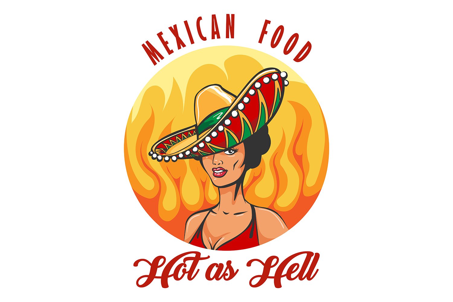 Mexican Food Retro Label with Woman in Sombrero mexican-food-retro-label-with-woman-in-sombrero