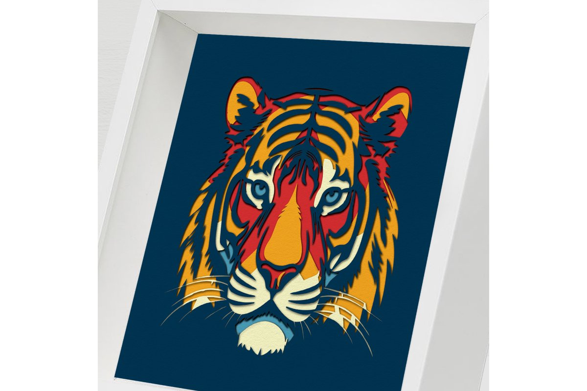 3D Colorful Tiger Shadow Box SVG