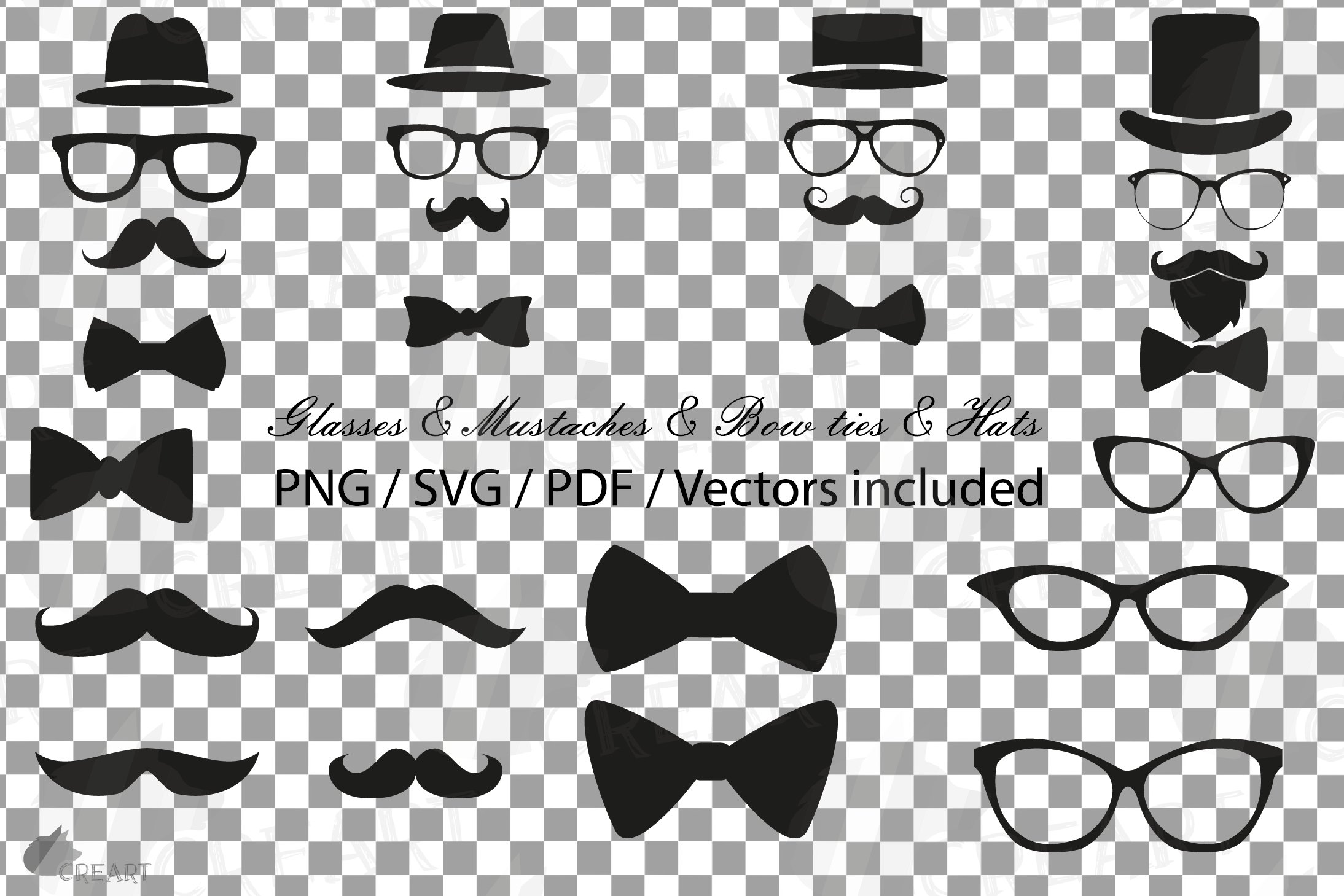 Mustaches, hats, glass, bowtie Clipart, Hipster icons, image size:2188x1459