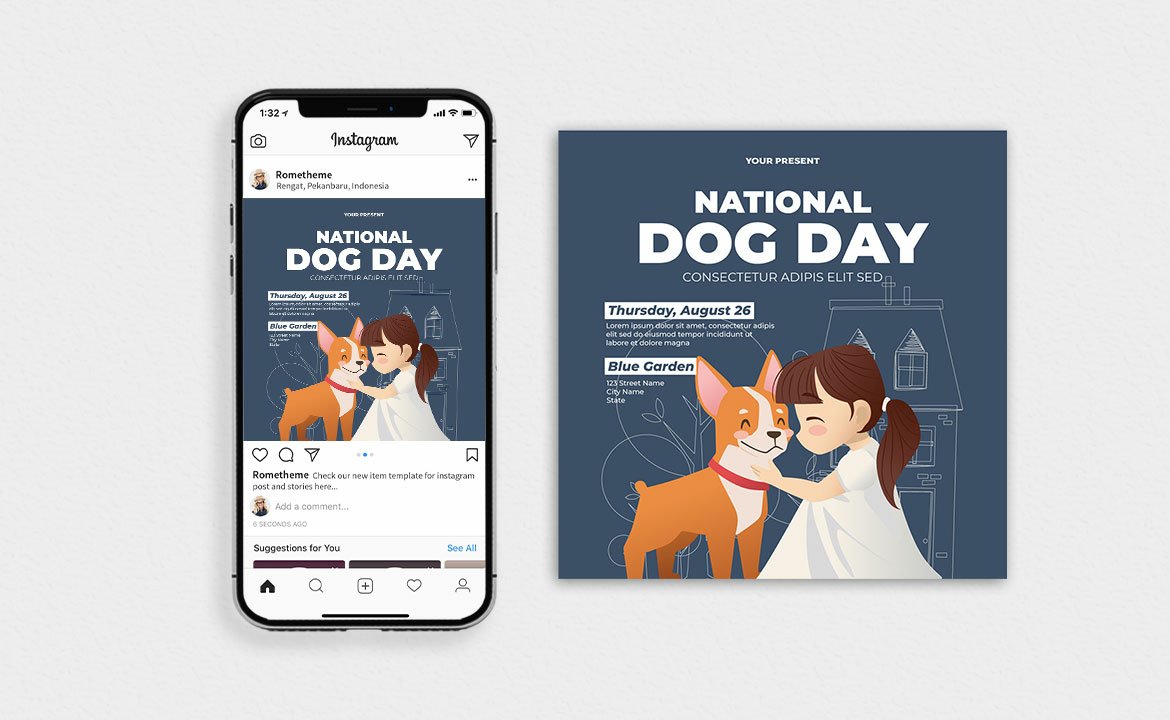 National Dog Day Flyer, Poster Instagram Post AS