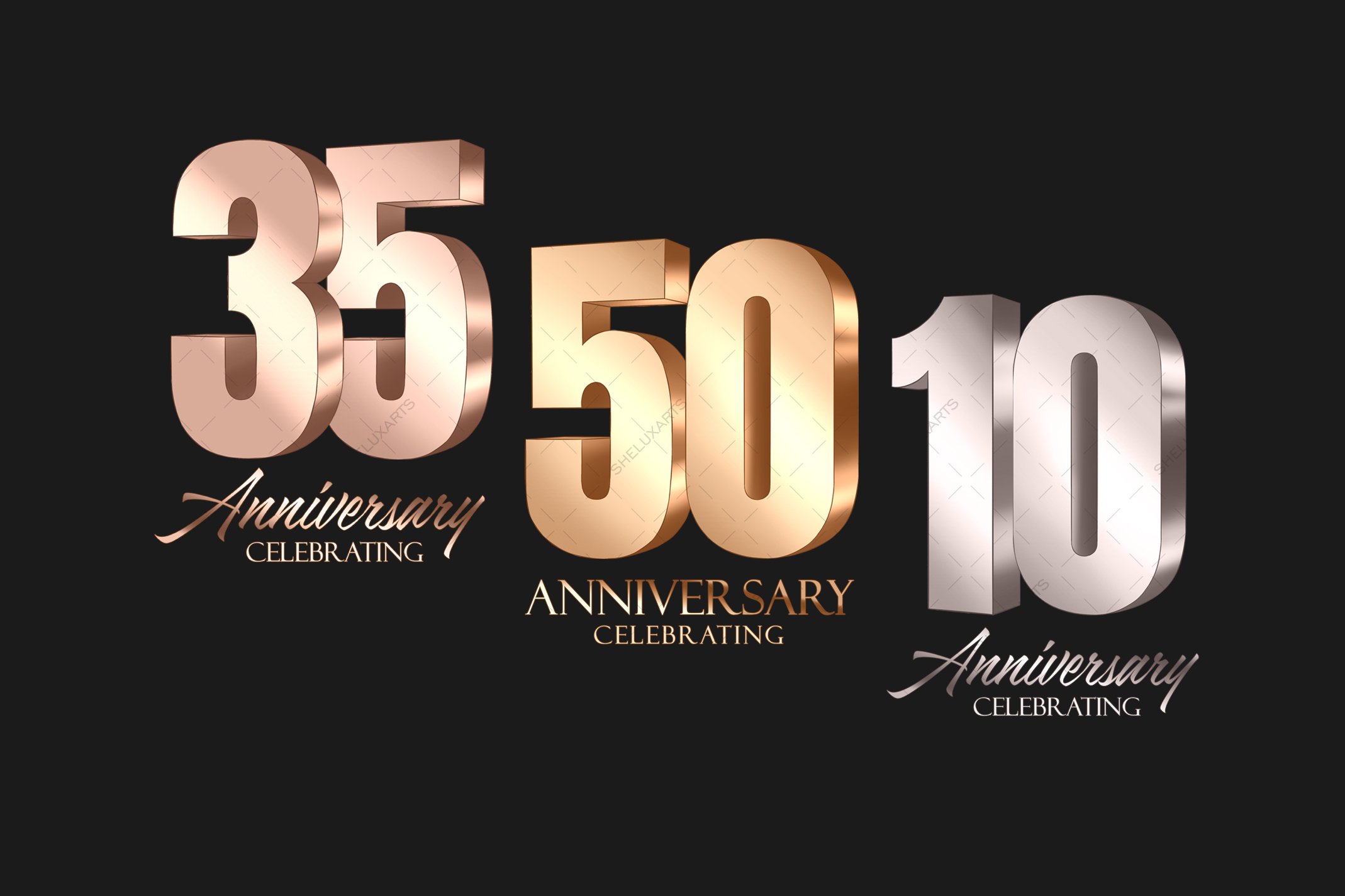 Unique hand drawn ANNIVERSARY NUMBERS clipart - 36 PNG files, image size:2138x1425