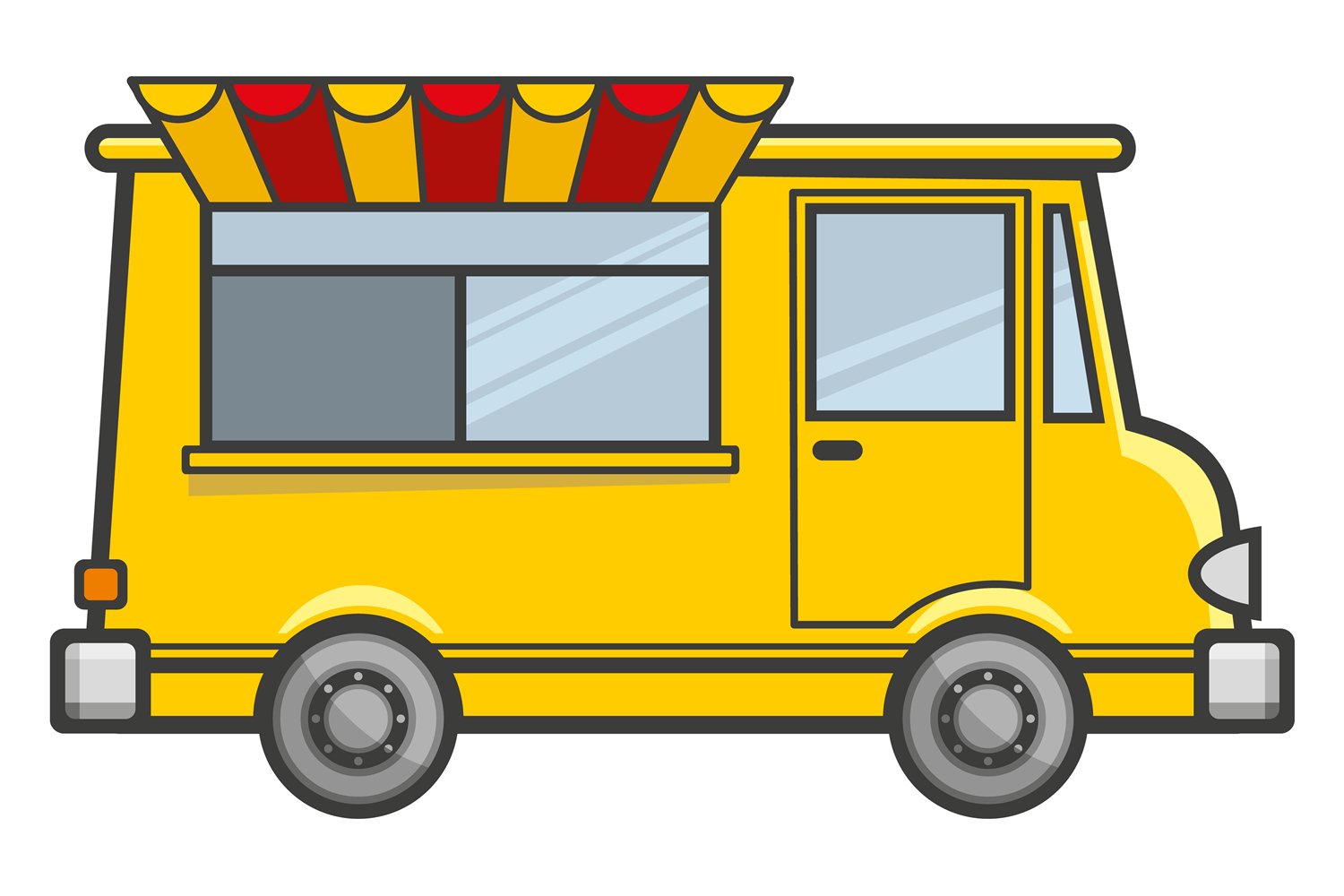 Fast food truck icon. Yellow street cooking vehicle, image size:1500x1000