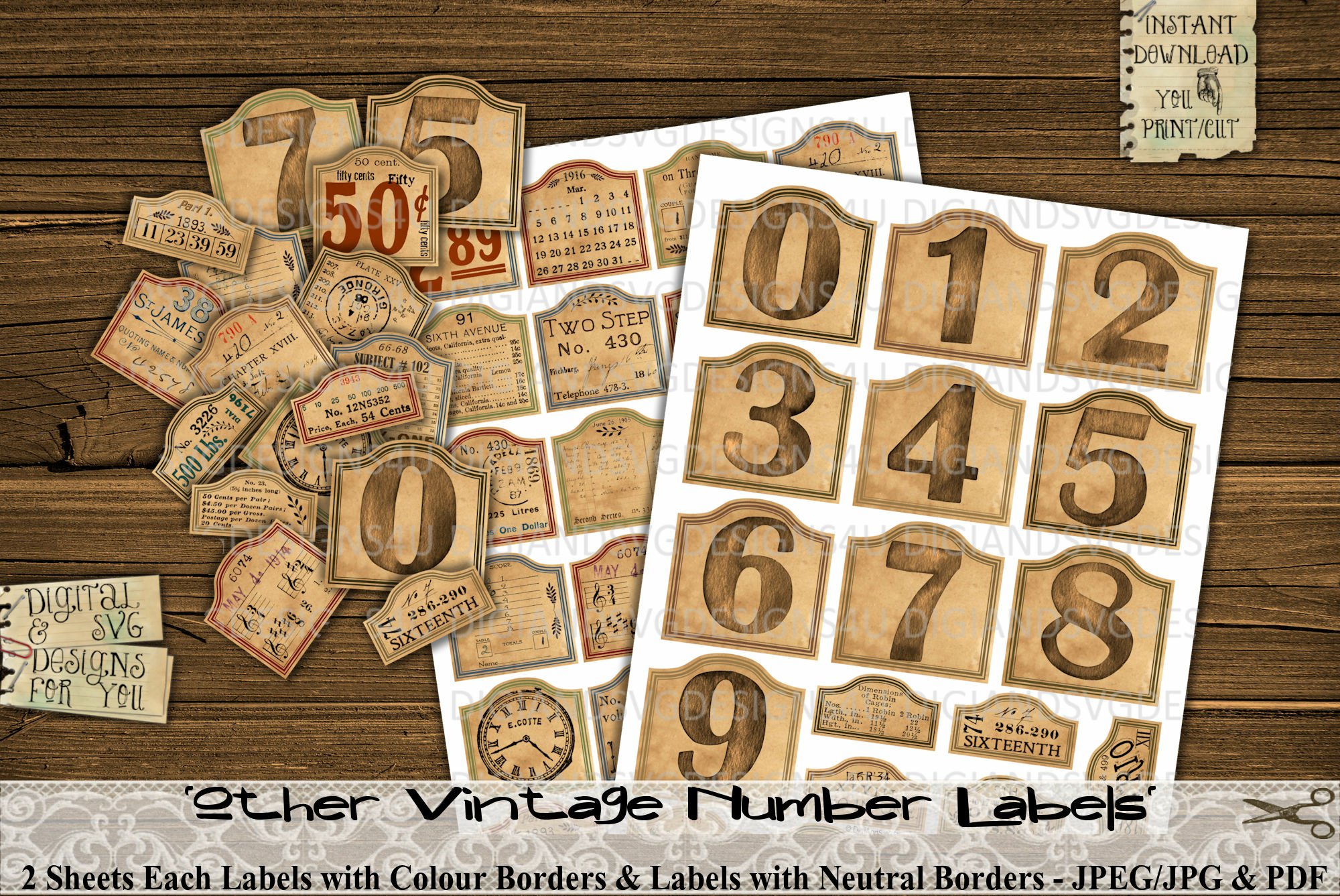 other vintage number labels kit printable labels