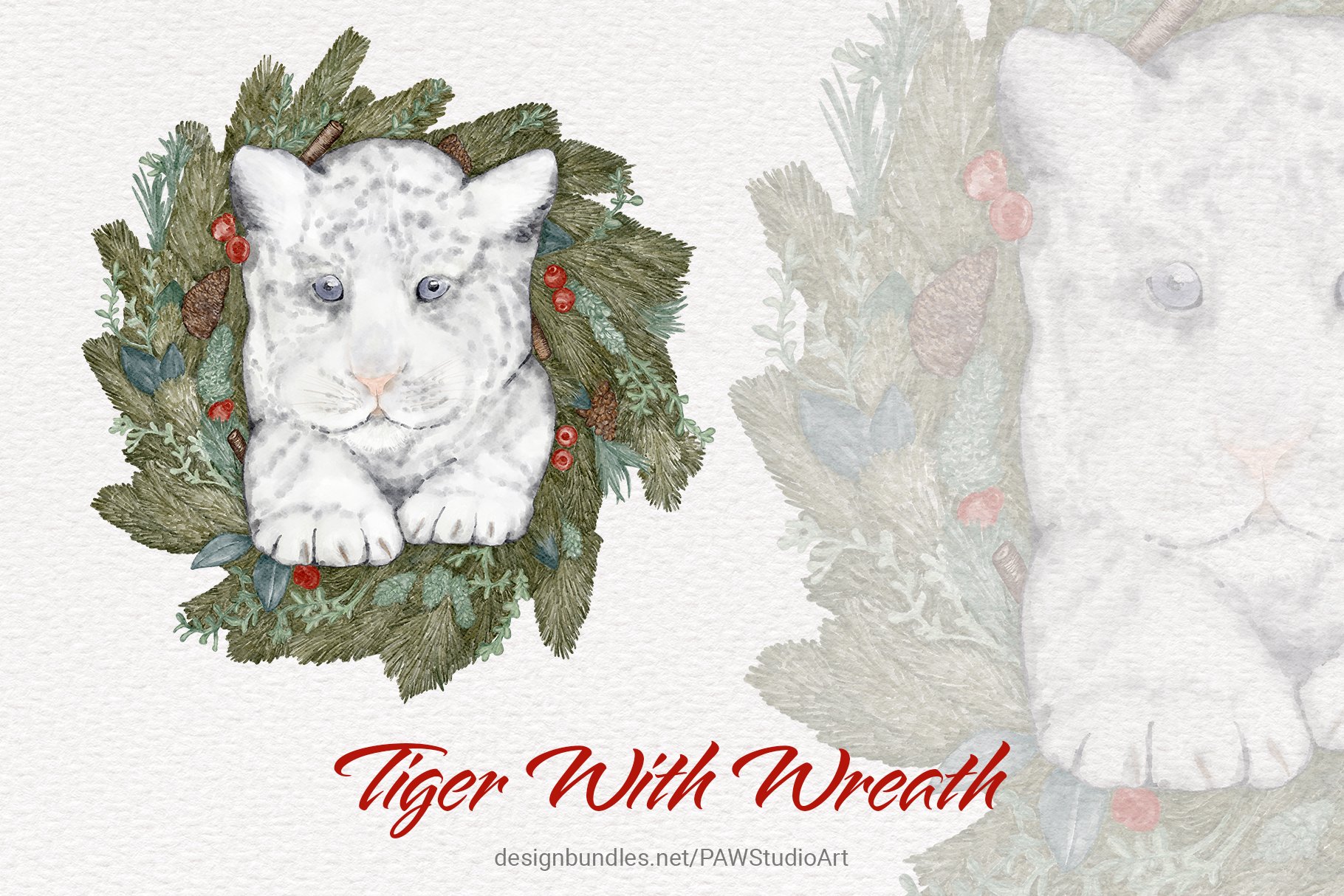 Christmas Wreath 2022 Clipart Tiger 2022 Christmas Wreath Watercolour Clipart Holiday Card (1731254) |  Illustrations | Design Bundles