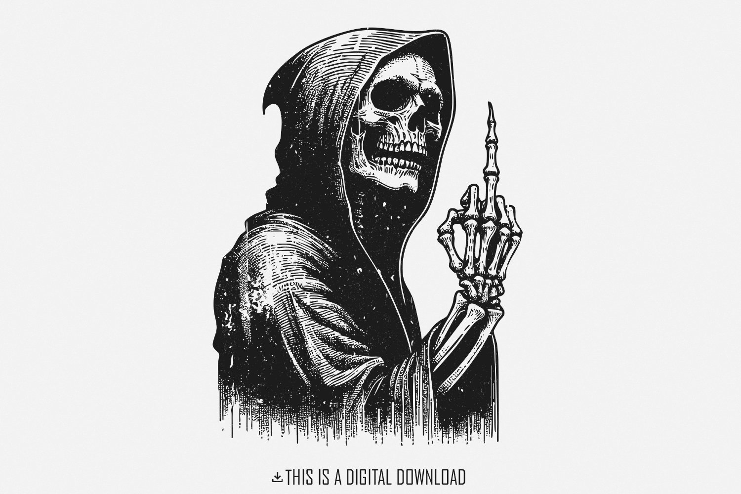 Grim Reaper Skull PNG, Middle Finger Skeleton png, Death, image size:1500x1000