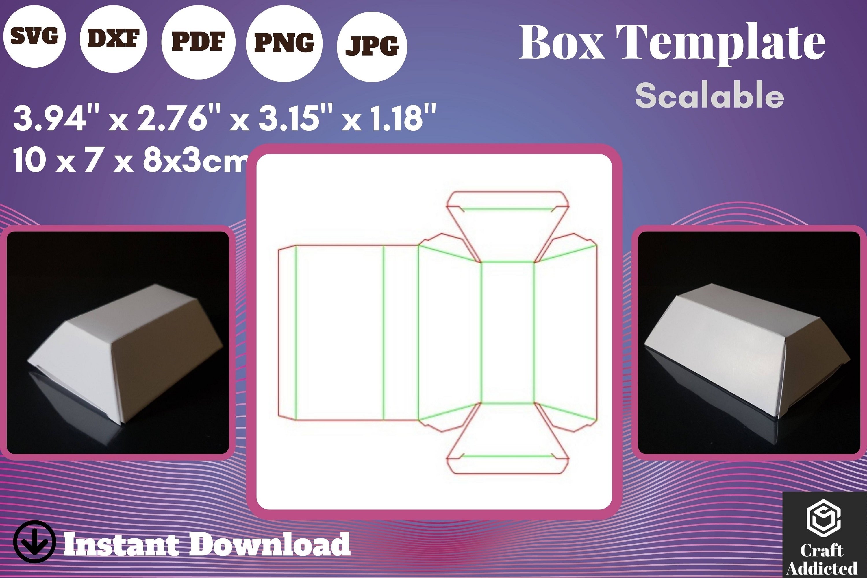 Trapezoid shaped box template SVG, DXF, PDF, Jpg, Png