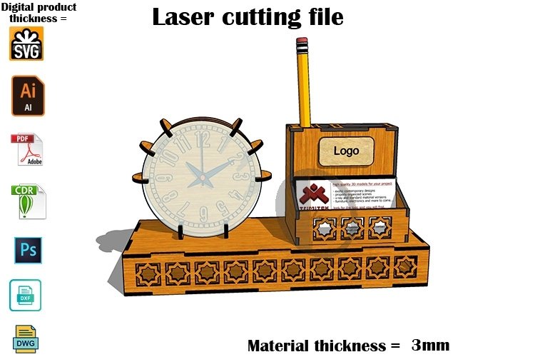 Pencil Holder and Desktop clock with business card holder