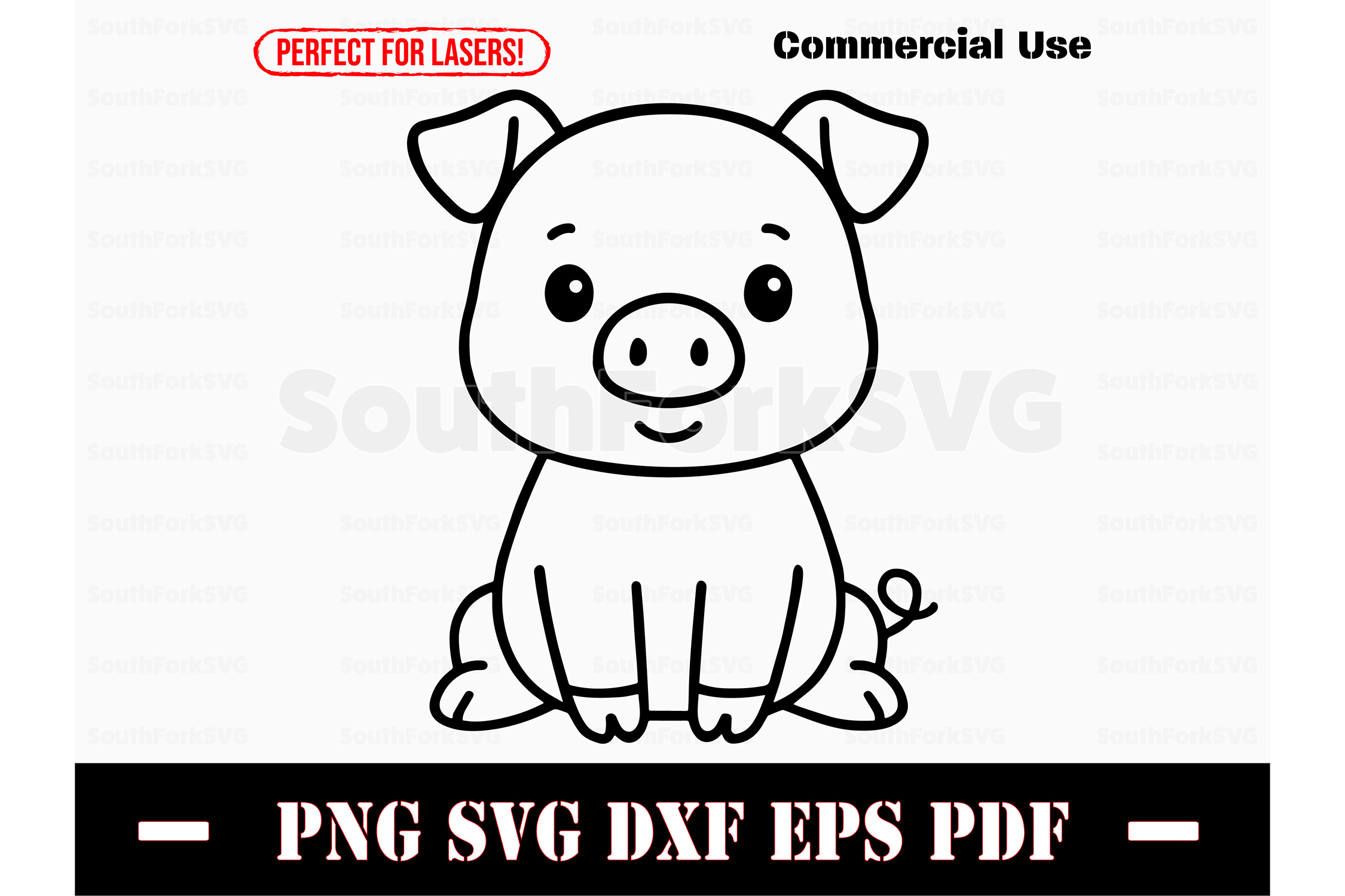 Free Cute Mini Pig Background Black And White Svg Vector File For Laser